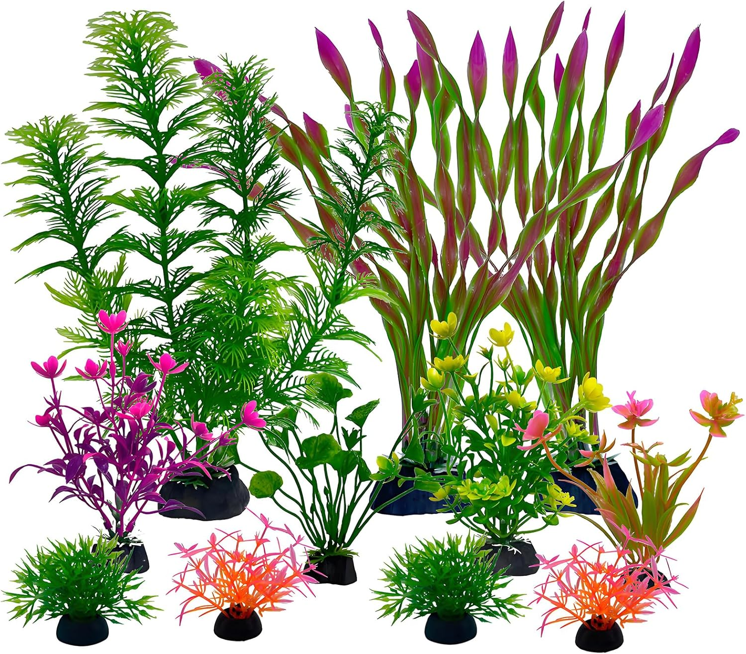 ZHIGOU Aquarium Decorations 11-Pack Realistic Plastic Fish Tank Plants and Rocks Decoration Set for Home and Office Aquarium Simulation Fish Tank Plants image number 4