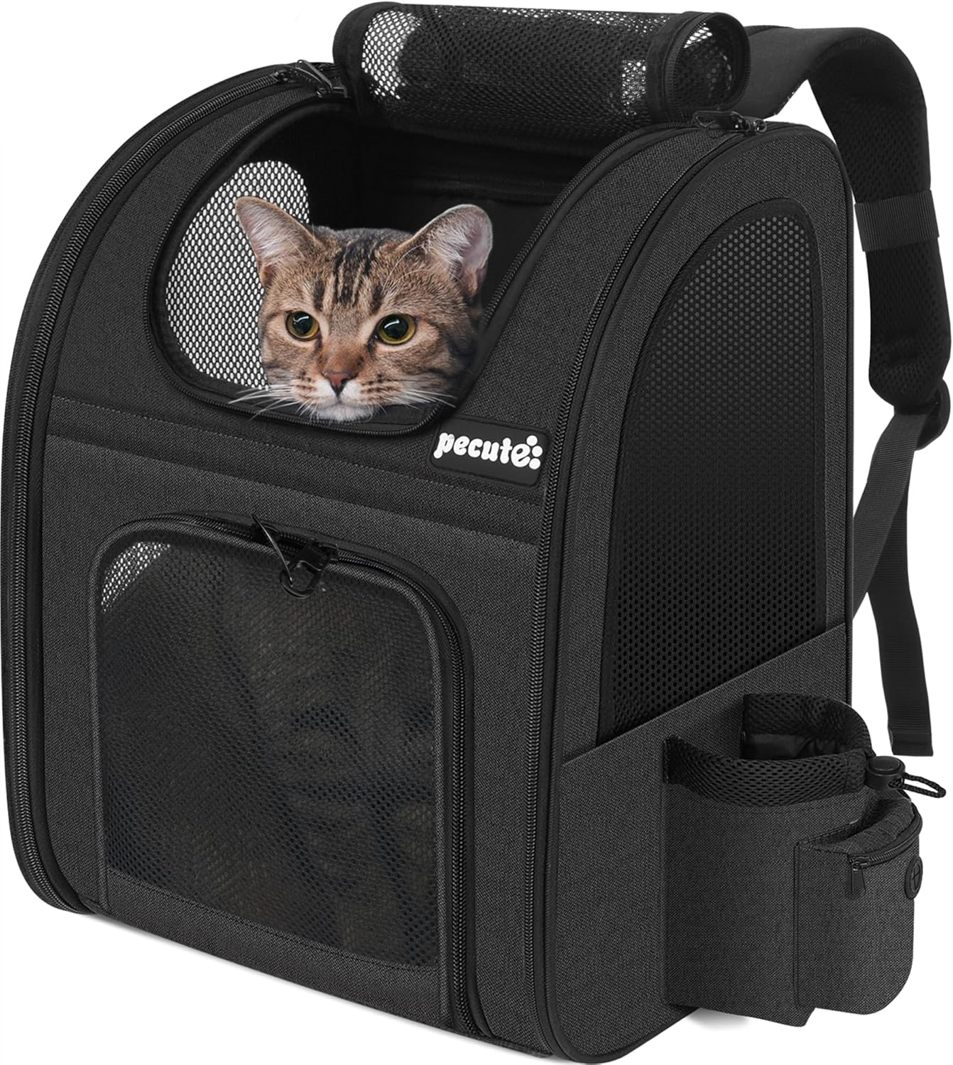 Pecute Cat Backpack with Breathable Mesh, Dog Backpack Carrier with Multi-Pockets, Cat Carrier Backpack Comfortable, Cat Backpack Carrier for Travel Hiking and Camping Black image number 4