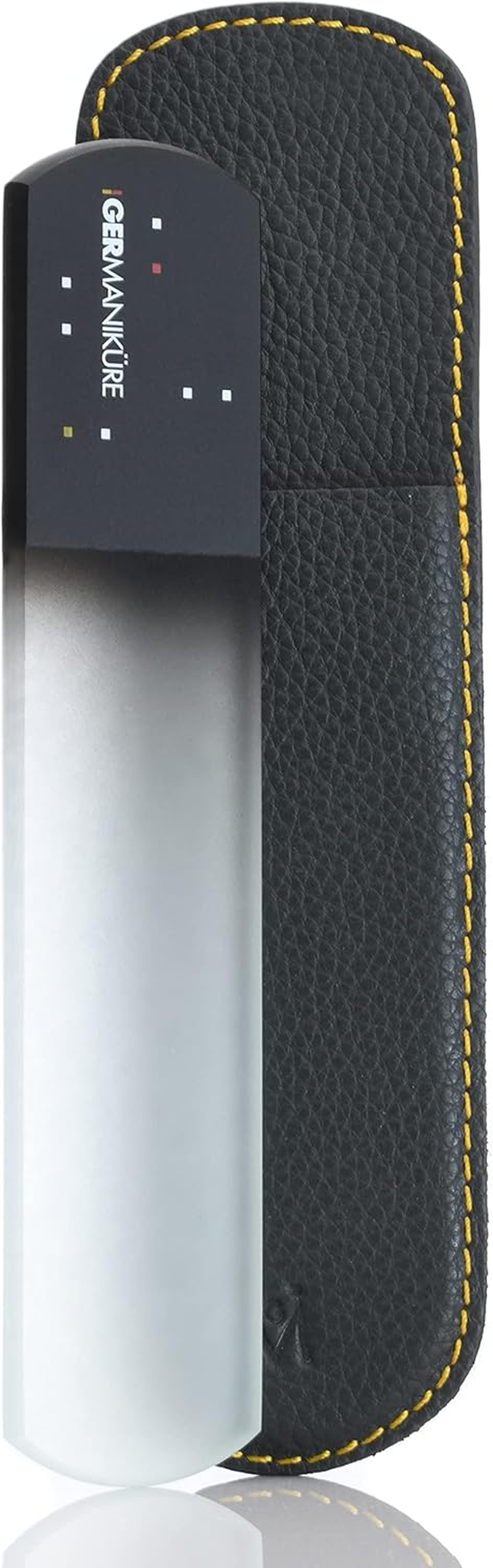 GERMANIKURE Pedicure Bar, Foot File, & Callous Remover - Black Glass with Leather Sleeve Ethically Made in Czech Republic image number 4