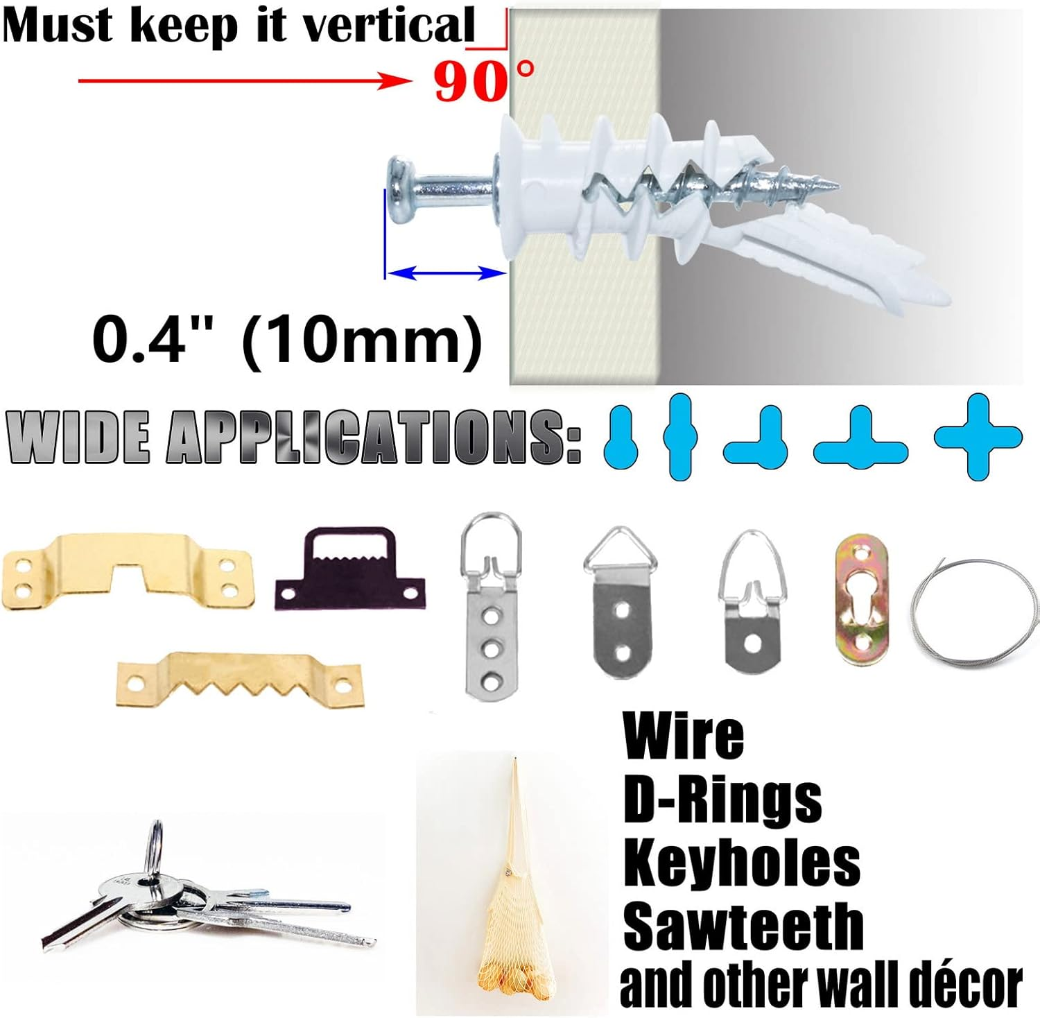 Laffeya Bear Claw Double Headed Screw & #8 Self Drilling Drywall Anchors, Picture Hangers Kit- 25 Bear Claw Screws, 25 Self-Tapping Drywall Anchors (25, Silver) image number 3