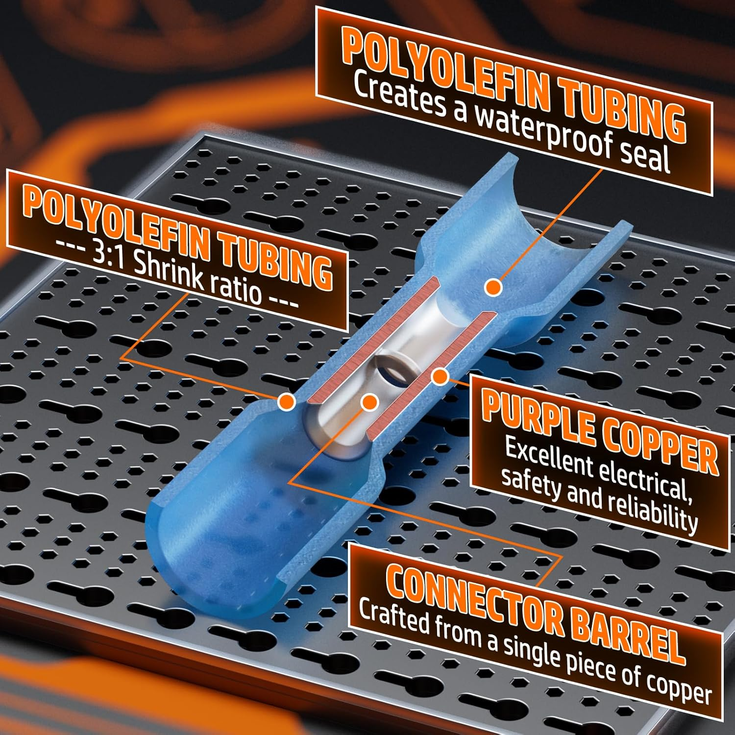 PEBA Crimping Tool for Heat Shrink Connectors 22-10 AWG, with 3 Sizes Heat Shrink Butt Connectors Kit - Ratcheting Wire Crimpers - Electrical Crimping Tool Pliers - Ratchet Terminal Crimper（Ul Listed）