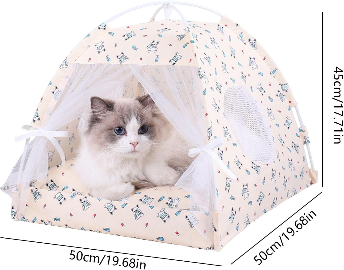 Qikam Cat Tent Bed - Pet Tent Cat Cave for Playing - Semi-Enclosed Dog Tent Bed, Movable Floral Pet Cave Nest for Small Puppy & Kitten image number 4