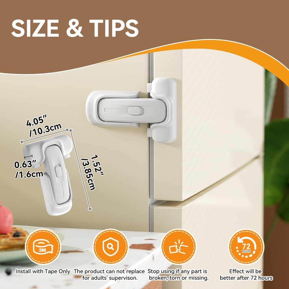 SAFELON Baby Safety Refrigerator Lock, Child Proof Fridge Door Lock, Protect Refrigerators with Damaged Sealing Strips, No Tools Required (White, 2 PCS) image number 3