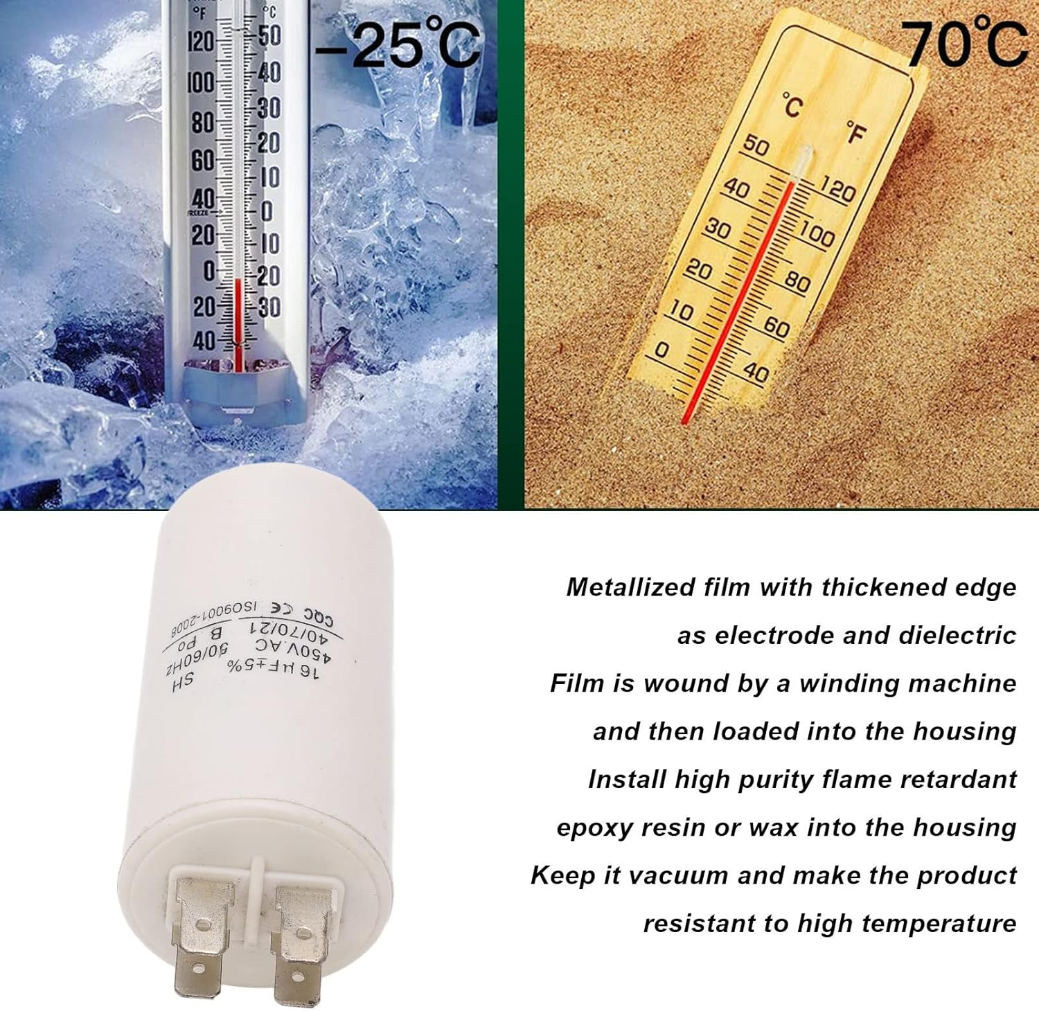 450V 16Uf Run Capacitor for Washing Machine, Easy to Install, Long Service Life, Ideal Replacement with Premium Explosion Proof Design