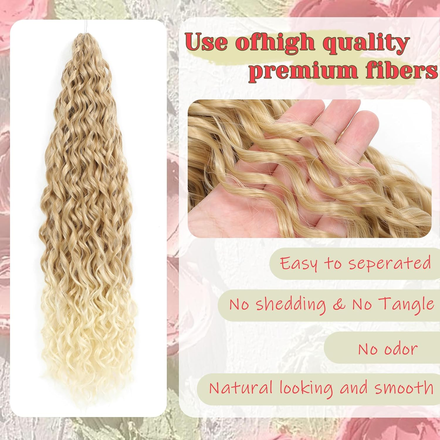 24Inch Deep Wave Twist Curly Crochet Hair Extensions 3Pack Deep Wavy Air Curl Bulk Hair Synthetic Boho Braids Water Wave Crochet Hair Extension for Women (T27/613, 24Inch-3Pack) image number 5