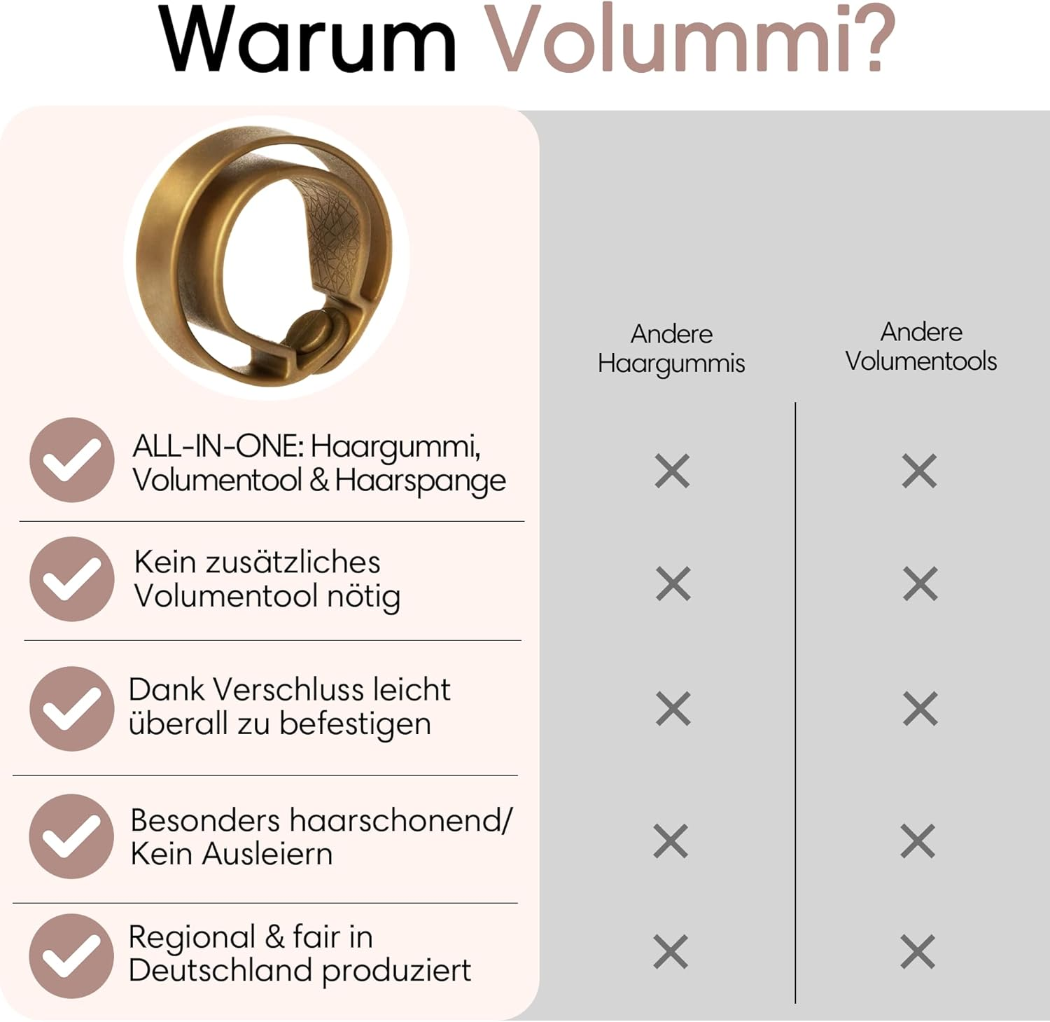 Volummi Hair Scrunchie, Innovative Ponytail Scrunchie for Visibly More Volume in the Ponytail, Strong Hold & Gentle on Hair, the Original Made in Germany [Bronze Glow XS for Very Thin Hair] image number 6