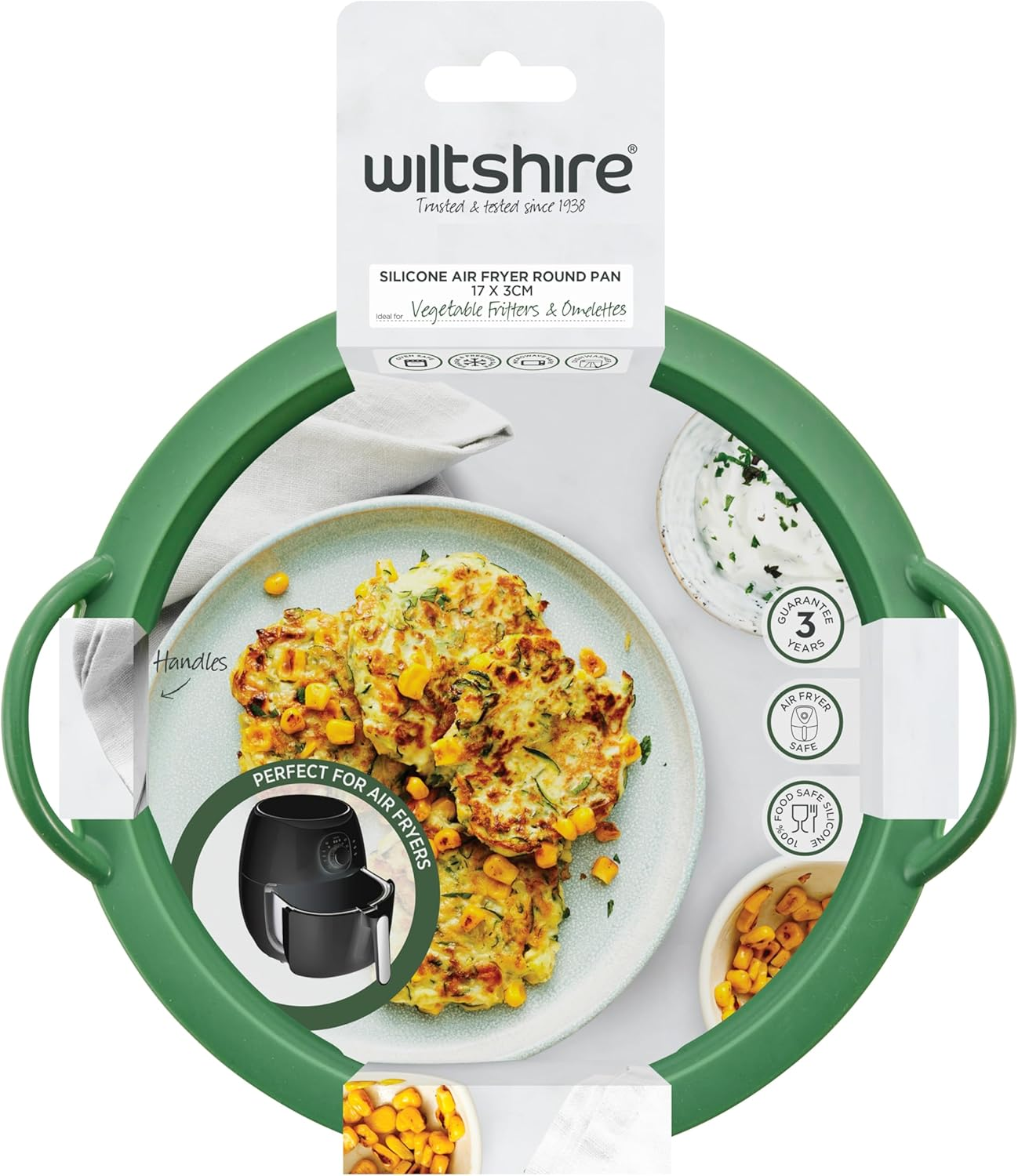 Wiltshire Silicone Air Fryer round Baking Pan, 17Cm Non-Stick Collapsible Bakeware &ndash; Food Safe Flexible Silicone for Baking, Roasting & Reheating