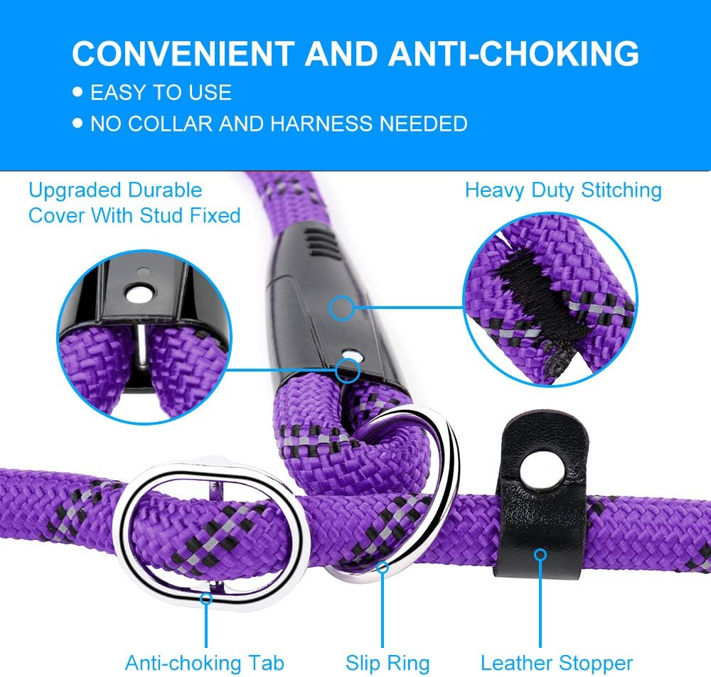 PLUTUS PET Slip Lead Dog Leash - Anti-Choking with Traffic Padded Two Handles, Reflective Strong Sturdy Heavy Duty Rope, 6FT Training for Medium Large Dogs, 6' Violet image number 1