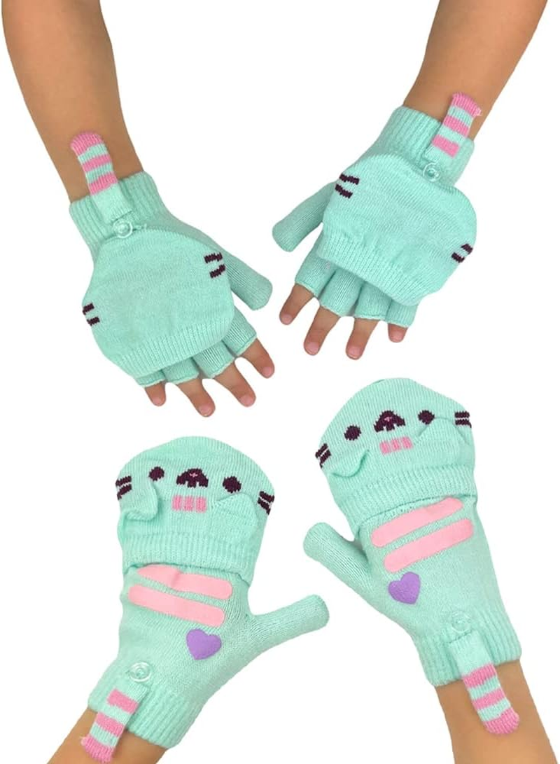 Pusheen Cat Mittens Convertible to Fingerless Gloves - Women & Teens Size, Mint Green image number 4