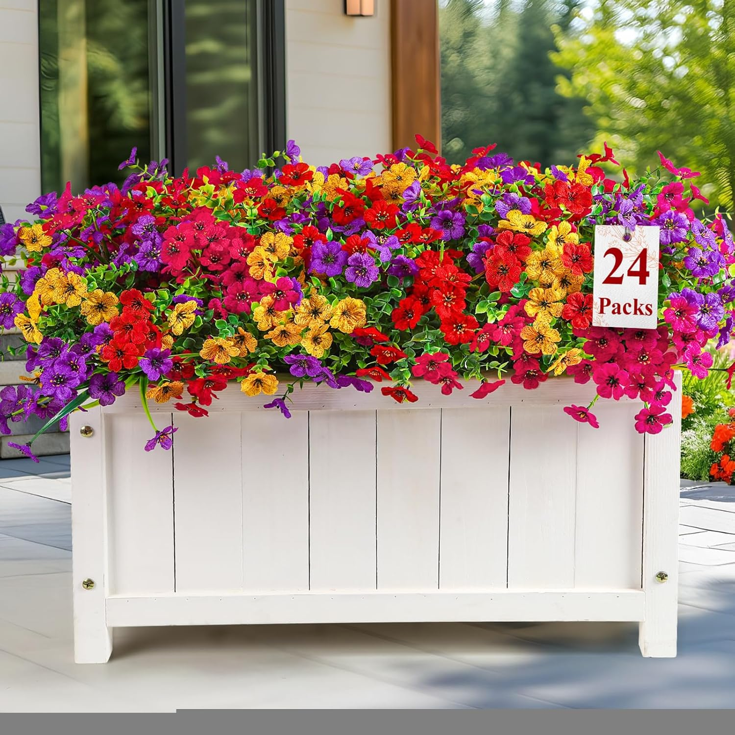 Alupssuc 24 Bundles Artificial Flowers for Outdoors Decoration, UV Resistant Silk Violet Faux Colorful Violet Eucalyptus Spring Fake Plants for outside Indoor Yard Home Patio Porch Decor, Mix 4 Colors image number 4