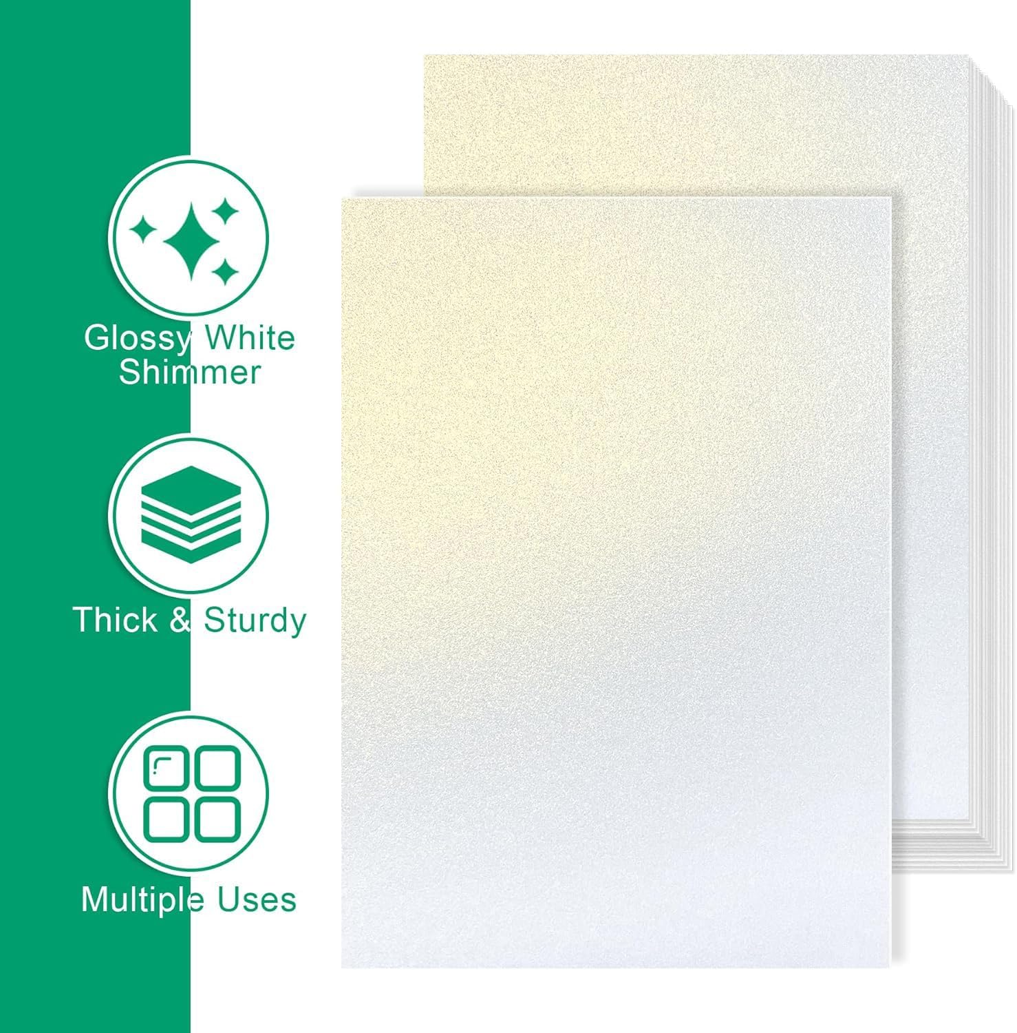 30 Sheets White Shimmer Cardstock Paper, A4 250GSM Metallic Pearlescent Paper for Thank You Cards, Crafts, Double-Sided Shiny Cardstock for DIY Projects Birthday Wedding Decoration image number 5