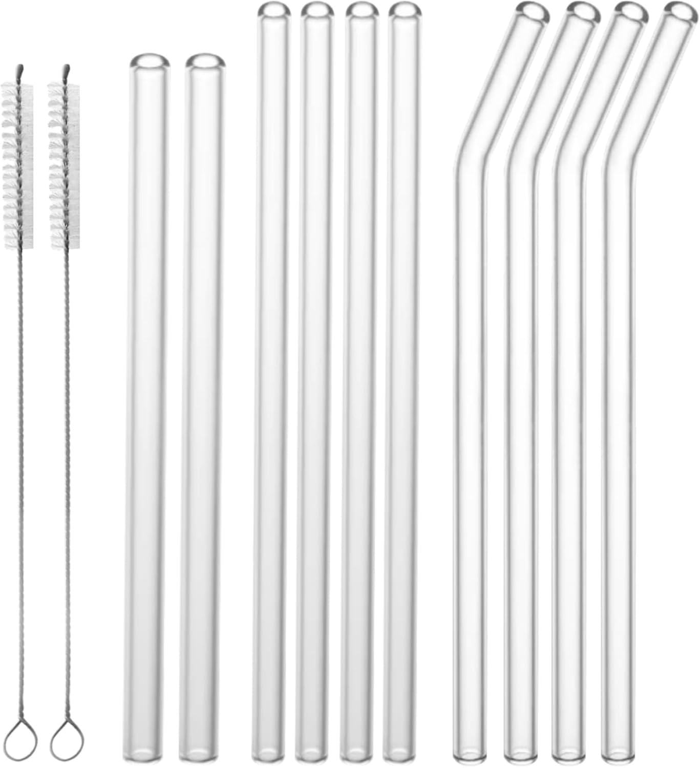12-Pack Glass Straws Reusable Drinking Straw, Including 4 Straight and 4 Bent Straws & 2 Extra Wide Straw with 2 Cleaning Brushes, Dishwasher Safe for Smoothies, Milkshakes, Juices image number 3