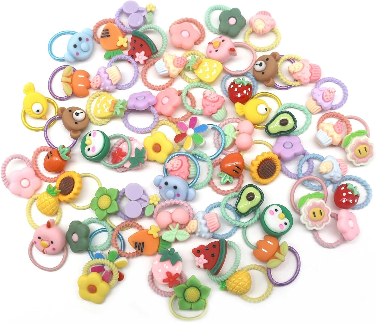 60Pcs Baby Hair Ties, Cute Cartoon Small Hair Ties for Toddlers Little Girls, Colorful Elastic Pony Tails Hair Bands 0.8Inch Dia, No Damage Seamless Soft Hair Ties Accessories, Kids Gift, Bluezoo image number 2