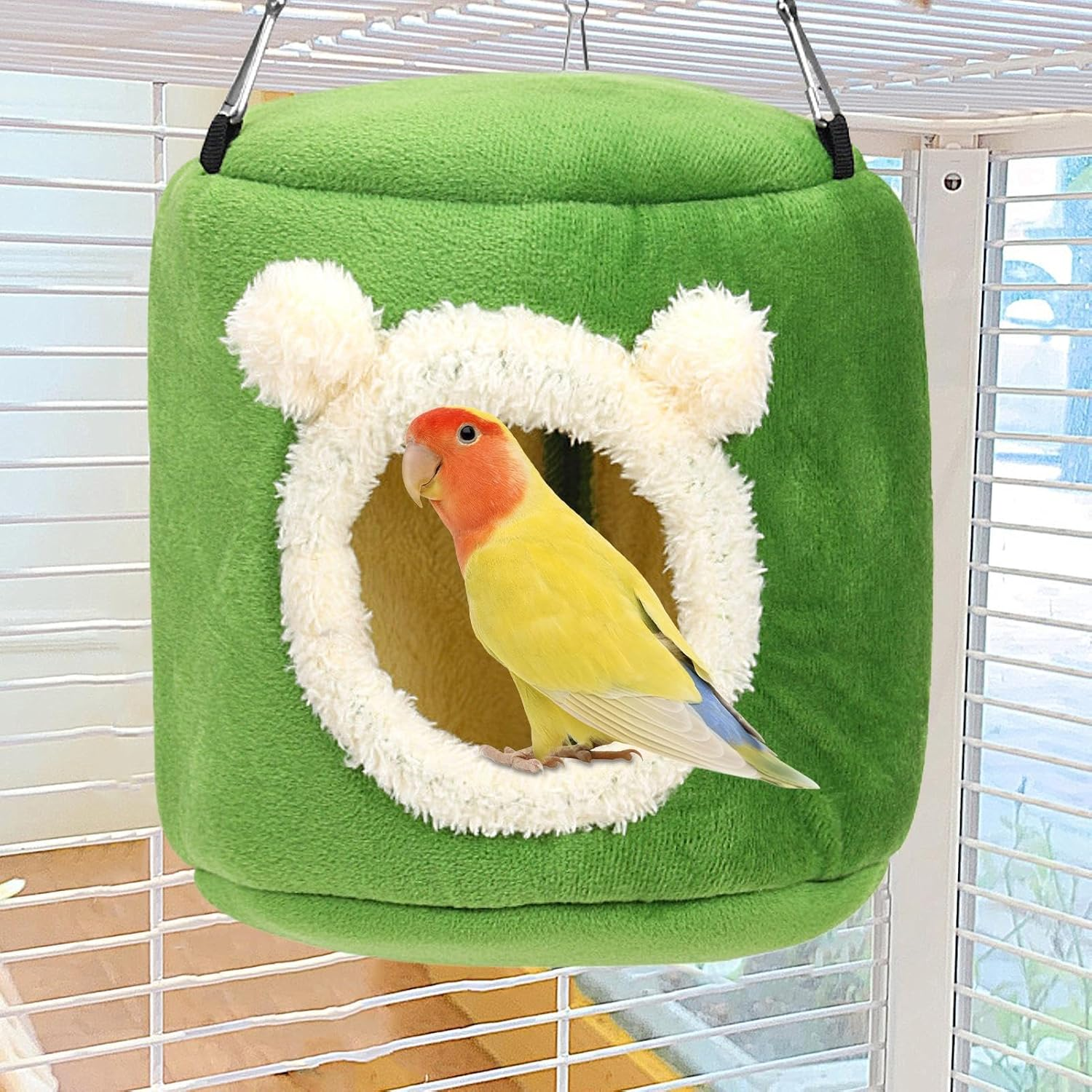 Kuehssn Parrot Warm Nest - with 3 Hooks Winter Bird House Toy,Winter Bird Warmer for Cage, Warm Snuggle Hut for Pearl Birds, Sugar Gliders, Munias, Squirrels, Hamsters image number 4