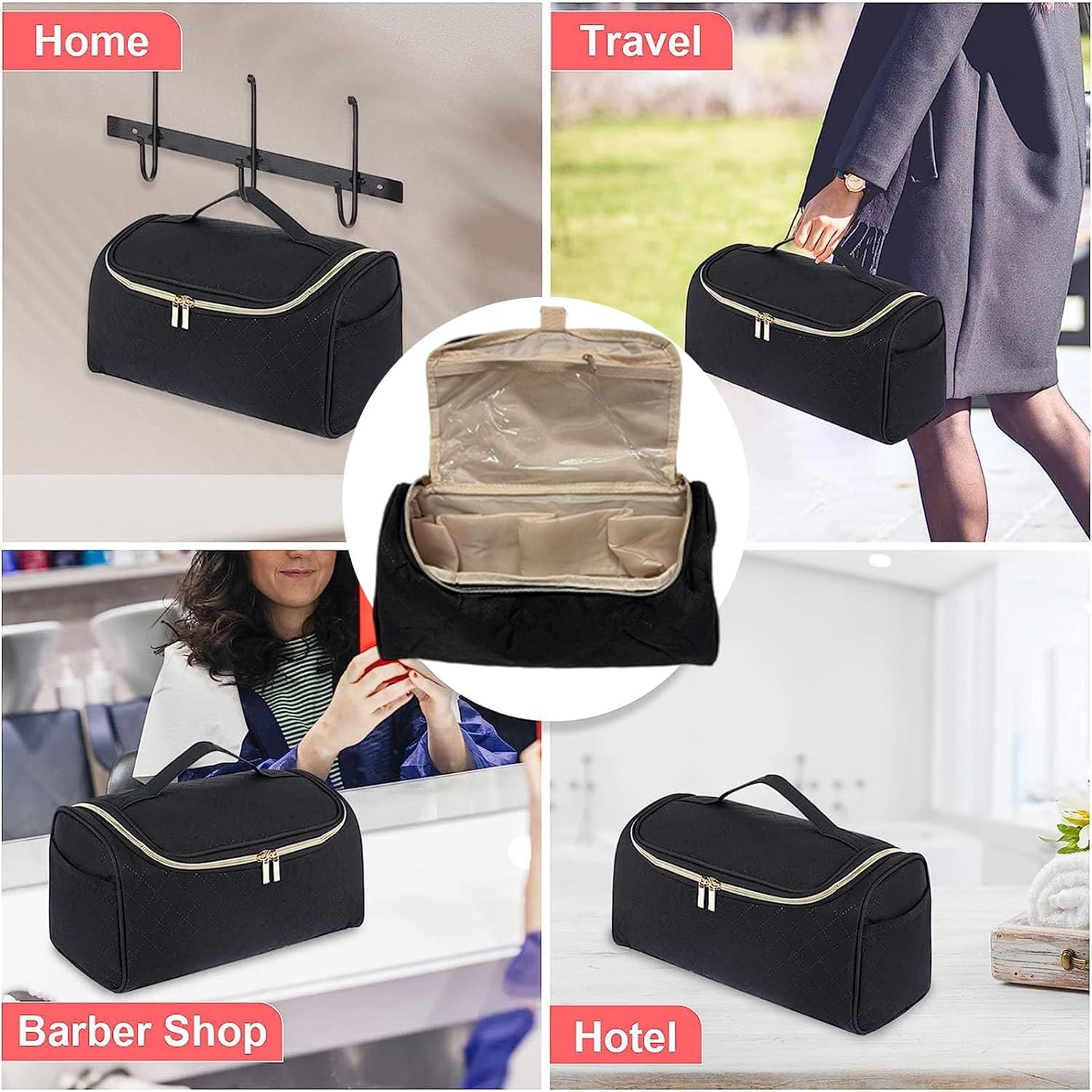 Yosoo Hair Tools Travel Bag, Portable Heat Proof Styling Accessories Storage Case for Straightener Curling Iron, with Integrated Hanging Hook for Salon Oil, Clips, Hairspray (Black) image number 1