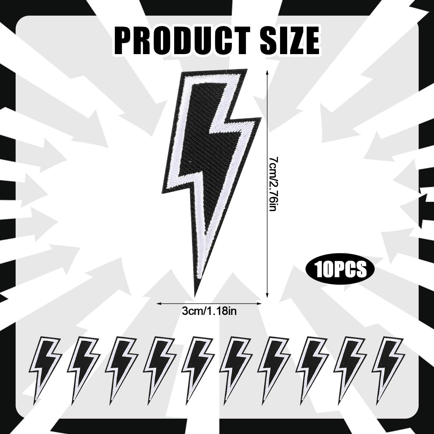 10Pcs Lightning Bolt Iron on Patch, Black Thunderbolt Patch Lightning Patch Sew on Embroidered Applique Flash Iron on Patch for DIY Clothes Hats Jeans Bags Shoes image number 3