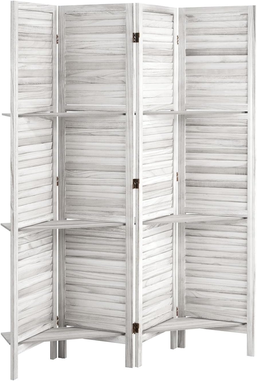 Oikiture Room Divider 4 Panel Privacy Portable Screen with Display Shelves White image number 6