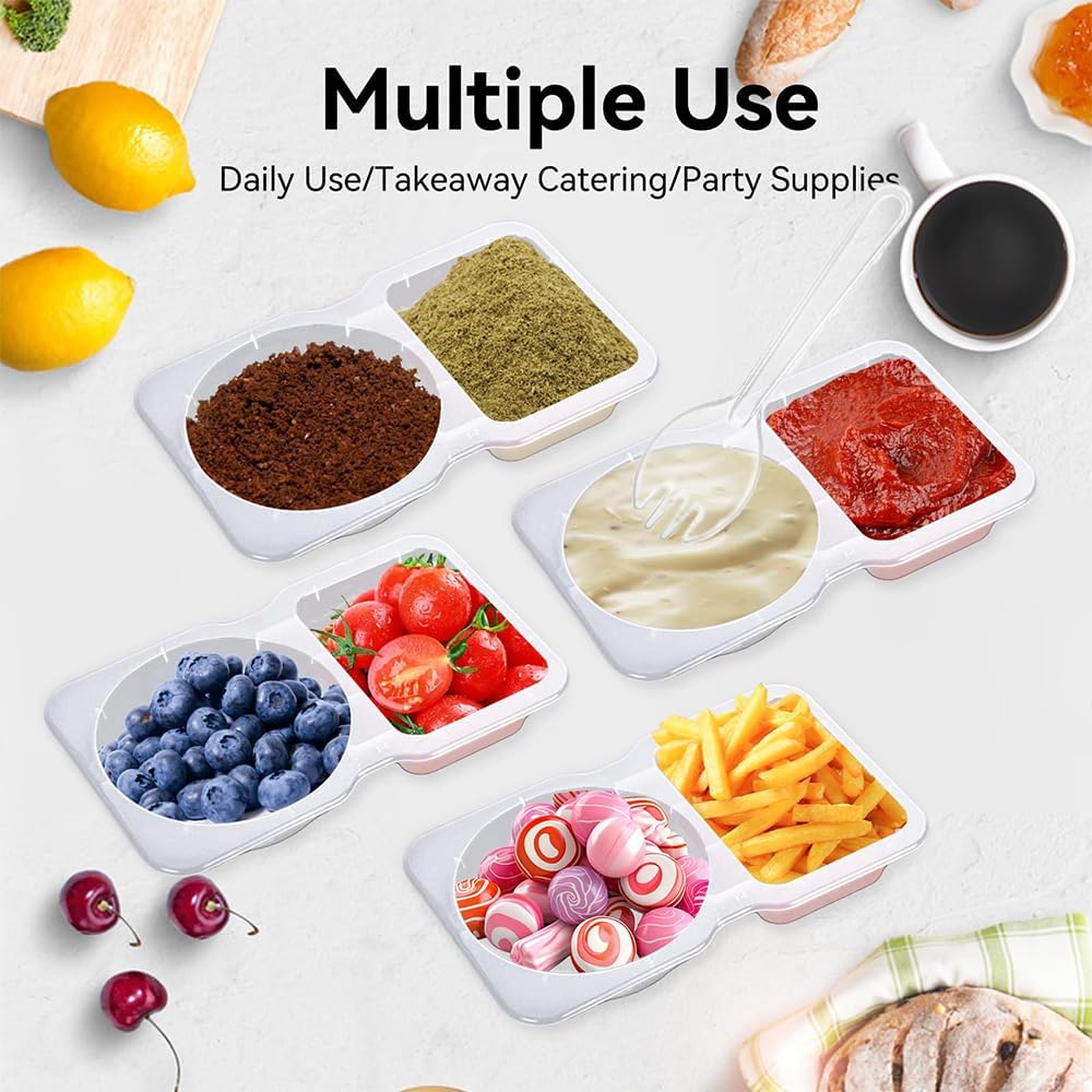 50-Pack Leakproof Dual-Compartment Sauce Containers with Lids & Spoons &ndash; Bpa-Free, Reusable 60Ml Food Storage for Dips, Snacks, Salad, Party, Picnic, Travel & Takeout &ndash; Microwave Safe image number 2
