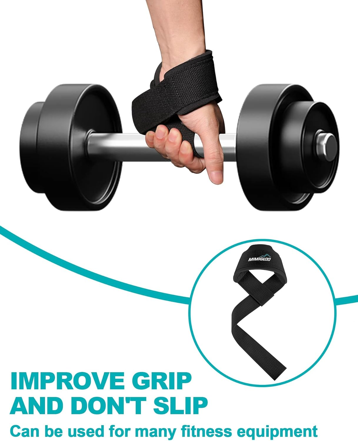 MIMIGLOO Weightlifting Straps, Bodybuilding, Powerlifting, Strength Training, Deadlift Straps with Neoprene Cushioned Wrist Padded, Gym Lifting Straps image number 5