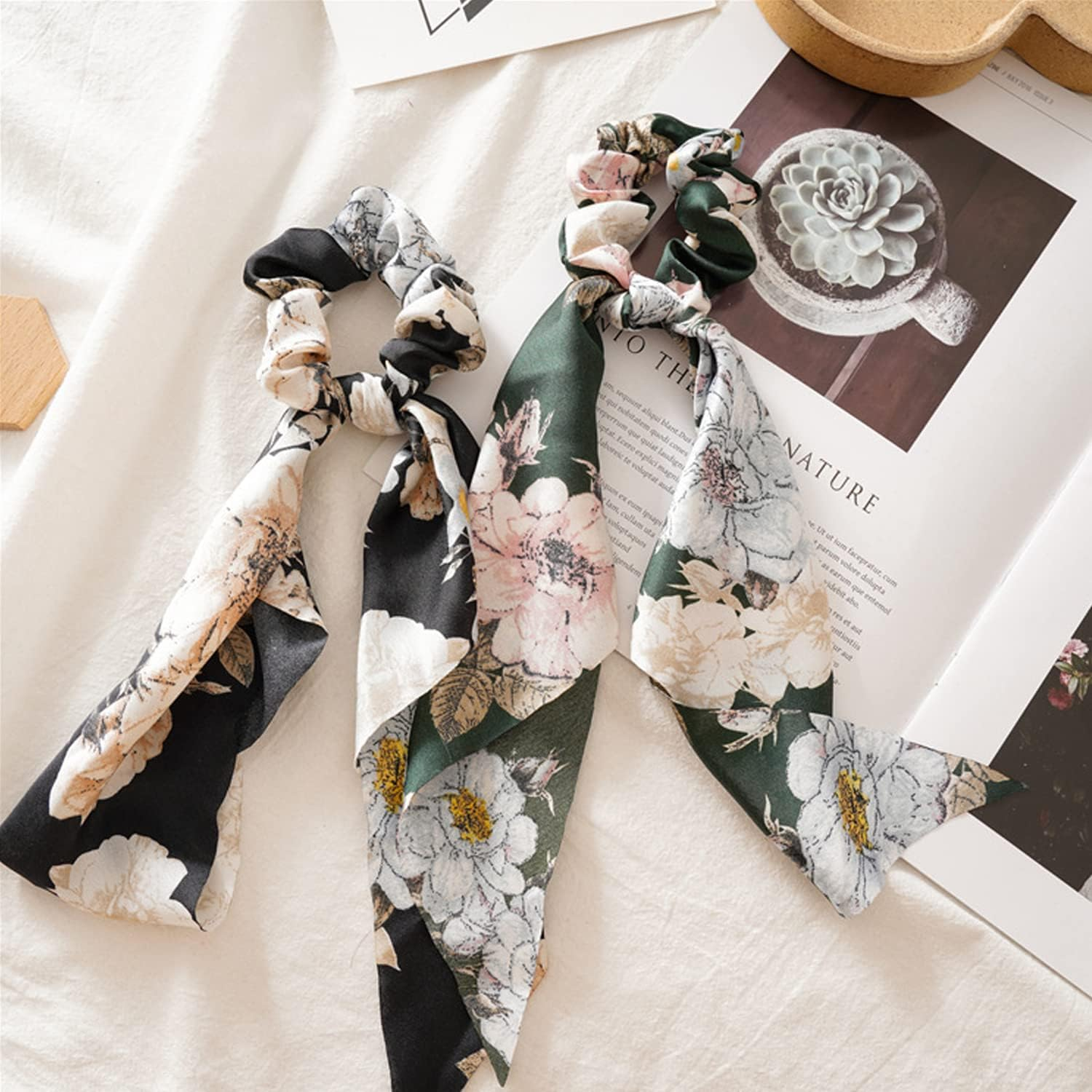 5Pcs Hair Scarf Headbands, 4Pcs Floral Chiffon Fat Sausage Hairbands, Elastic Flower Headbands, Ponytail Hair Accessories, Fashion Women'S Hair Accessories for Women Girls image number 3