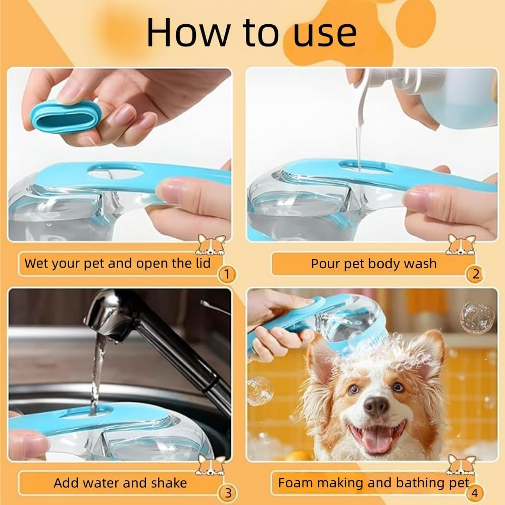 FACAING 3Pcs Dog Bath Brush,Pet Bath Brush with Soap and Shampoo Dispenser,Dog Scrubber for Bathing,Rubber Shower Comb with Adjustable Ring Handle (Blue) image number 3