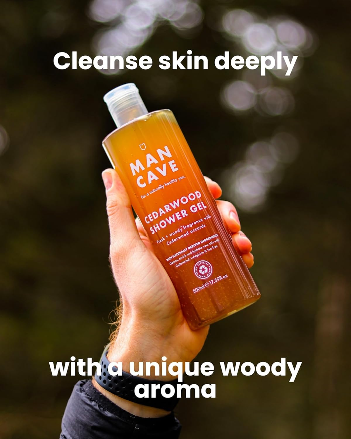 Mancave Cedarwood Shower Gel for Men, Fresh Woody Aroma with Eucalyptus and Pine Needle, Sulphate and Paraben Free, Natural, Vegan, Cruelty Free, 500 Ml image number 2