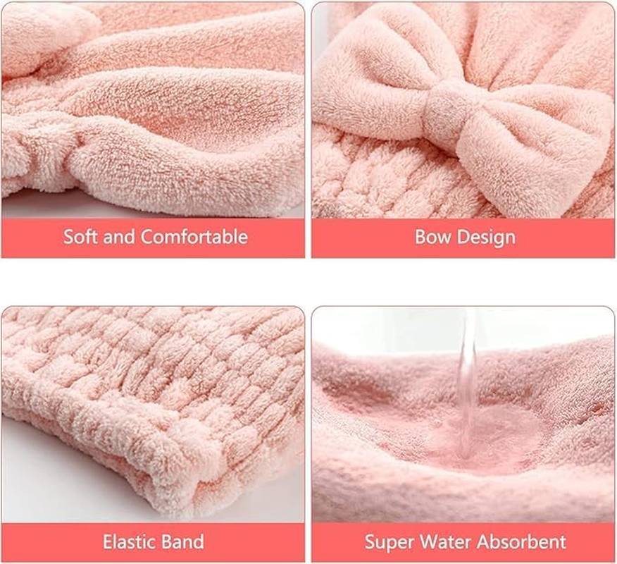 Microfiber Hair Drying Cap Hat, 2Pcs Microfiber Hair Drying Towels Absorbent Hair Drying Cap Bowknot Hair Turban Towel,Microfiber Hair Towel Cap Quick Drying Cap,Hair Towel Wrap Women Hair Drying Cap image number 3