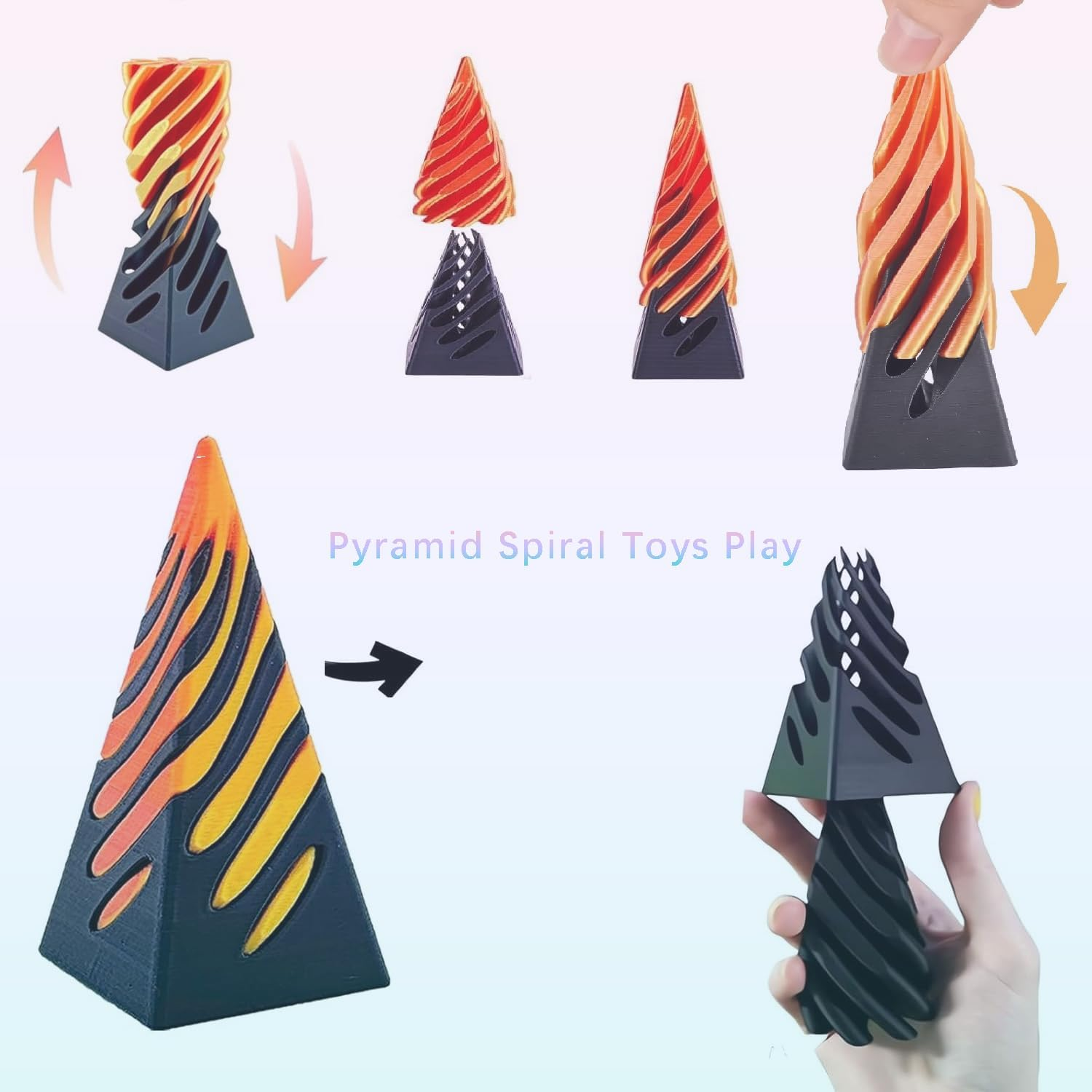 3D Printed Spiral Fidget Toys Impossible Pyramid Passthrough Sculpture Mini Cones Pass through Pyramid Fidget Toy (Green Black) - Green Black image number 5