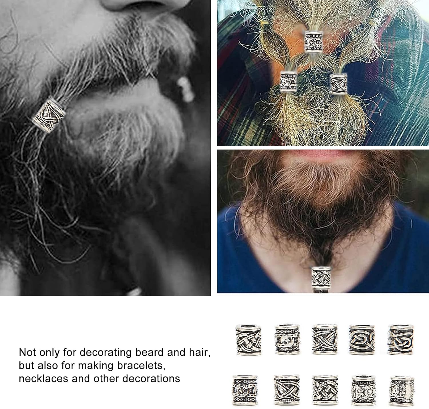 DAUZ 10Pcs Silver Alloy Viking Dreadlock Beads for Bracelet Beard DIY image number 6