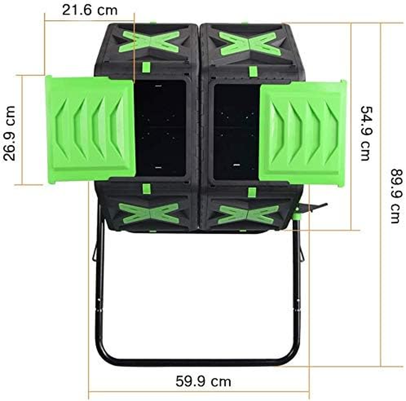 140L Tumbling Compost Bin, Dual Chamber Compost Tumbler with Easy-Turn, Fast-Working System for Garden, 2X18.5 Gal, Black & Green image number 6