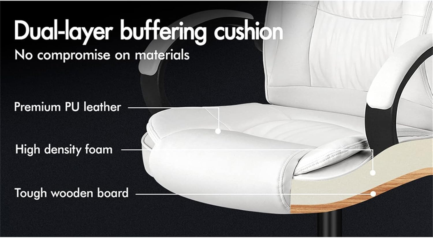 ALFORDSON Office Chair with 150&deg; Recline and SGS Listed Gas-Lift, Ergonomic PU Leather Executive Chair with TUV Certified Wheel for Computer Desk, Swivel Gaming Chair for Max 150Kg (Classic White)