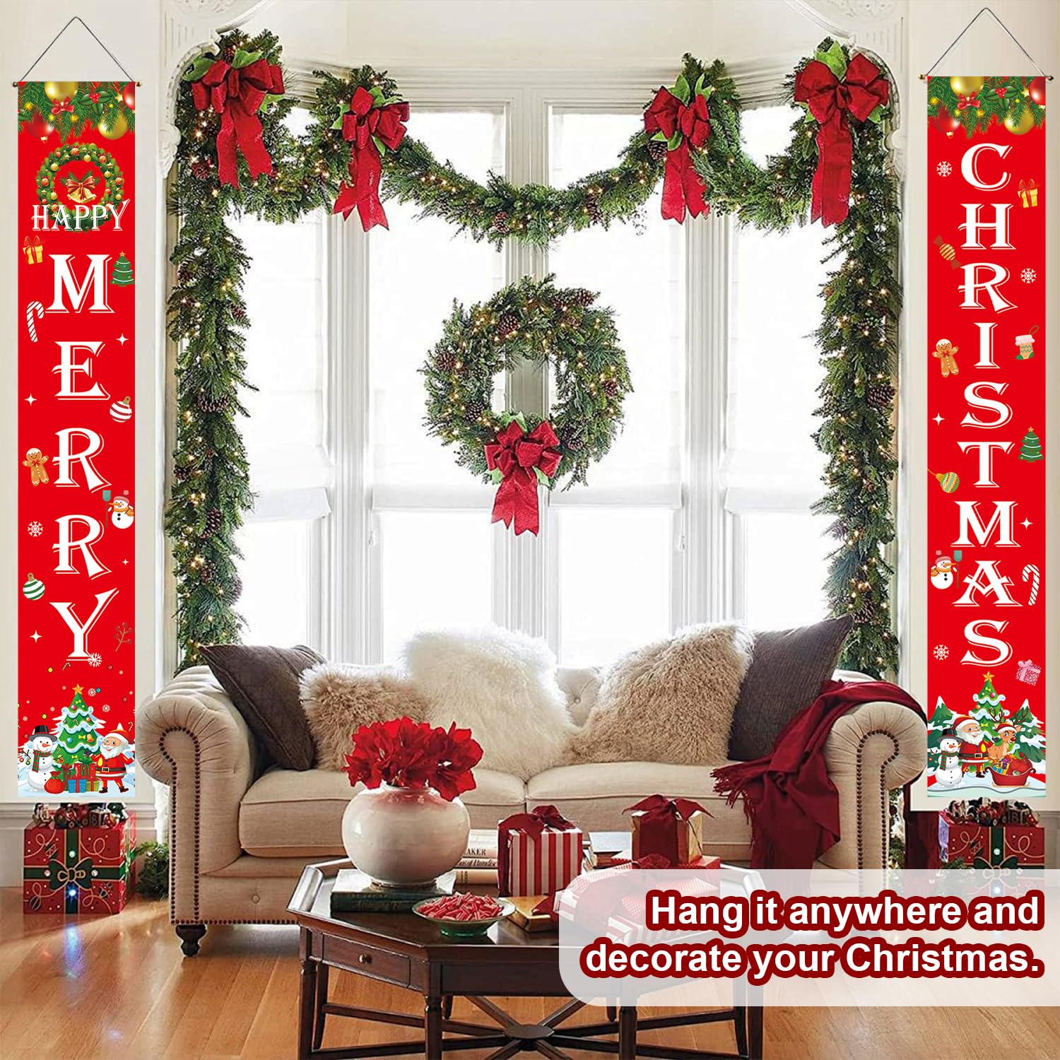 POGEPE Merry Christmas Banner, 180 Cm X 30 Cm, Red, Christmas Decoration for Indoor and Outdoor image number 6