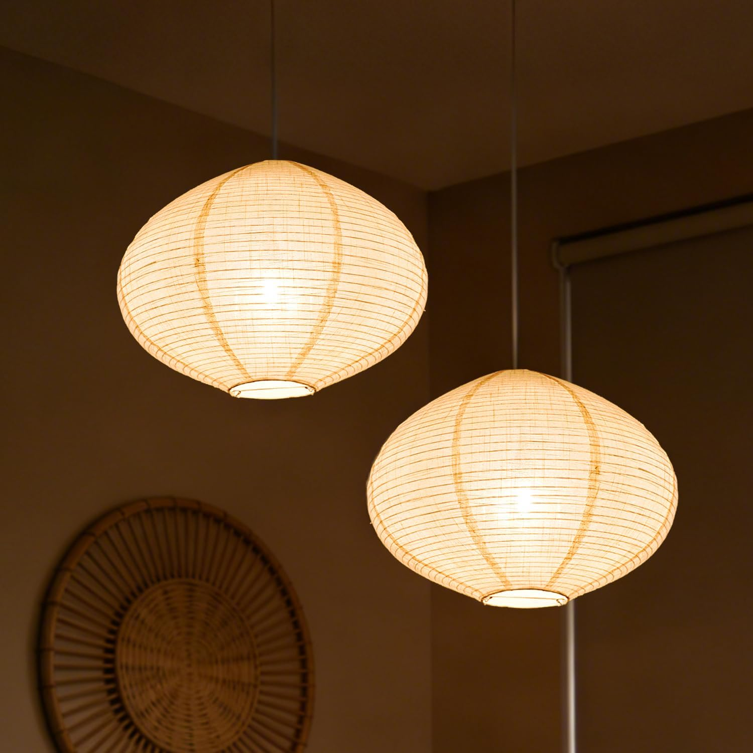 METHEDEECO - 2 Pack 16 Inch Fabric Hanging Shade Handmade Linen Minimalist Boho White Beige Foldable Living Room Home Gift image number 3