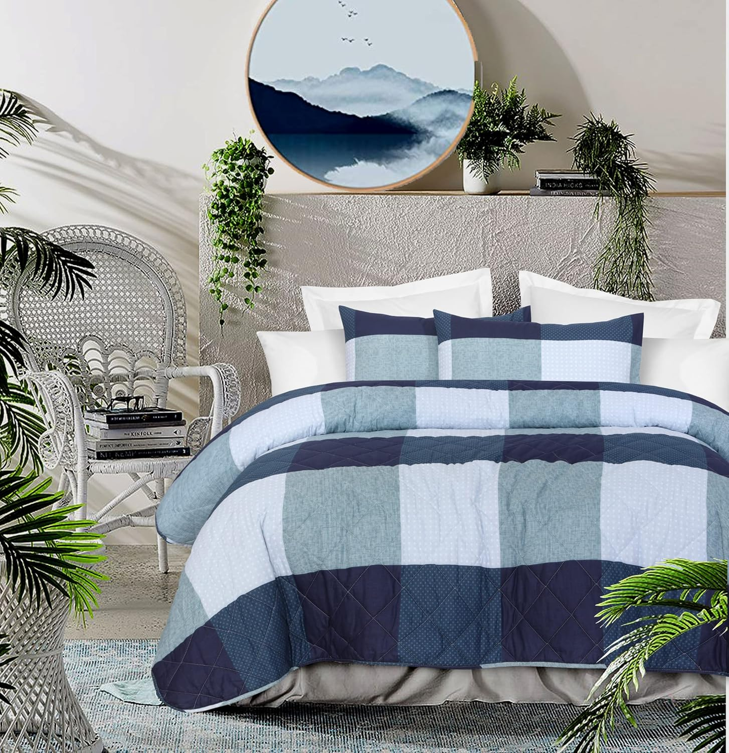 Bedding Comforter Sets &ndash; 100% Cotton Lightweight Summer Comforter Bed Set &ndash; Gbbscomforter with 2 Pillowcases - Comforter Set King Size - Coverlet and Bedspreads (3Pcs, King)