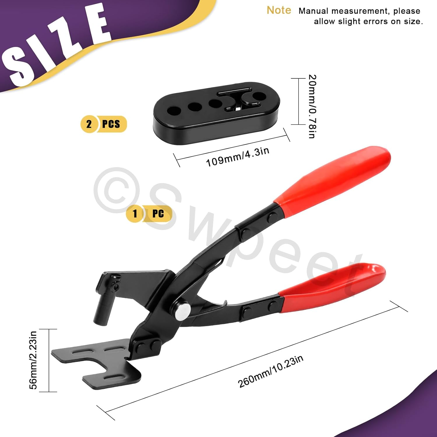 Swpeet 3Pcs 10 Inch Exhaust Hanger Removal Pliers and 4 Hole Exhaust Hanger Rubber Set, Universal Exhaust Insulators Muffler Hangers Removal Tool, 25 Degree Offset for Access in Hard to Reach Place