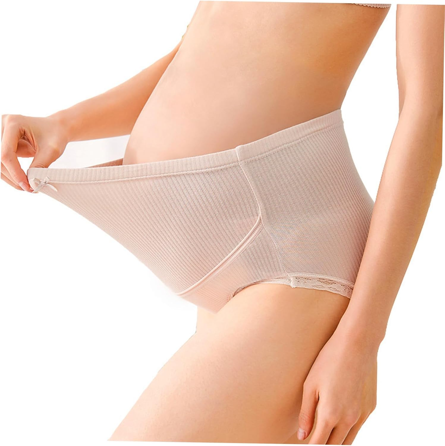 3Pcs Maternity High Waist Cotton Underwear for Pregnant Women Adjustable Elastic Briefs Soft Breathable Panties in Light Grey Honey