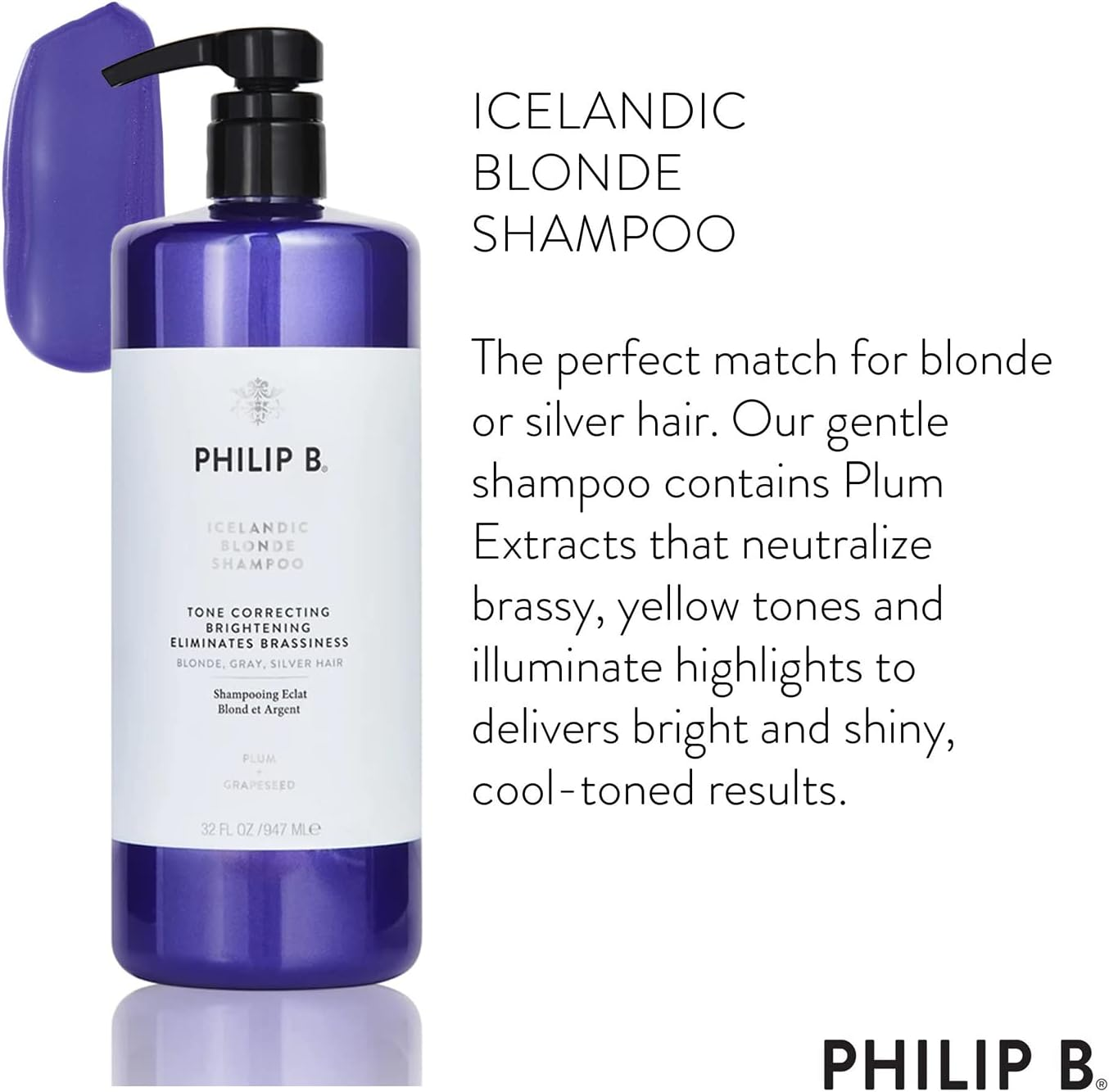 Philip B Icelandic Blonde Shampoo (Tone Correcting Brightening Eliminates Brassiness - Blonde, Gray, Silver H 947Ml image number 1