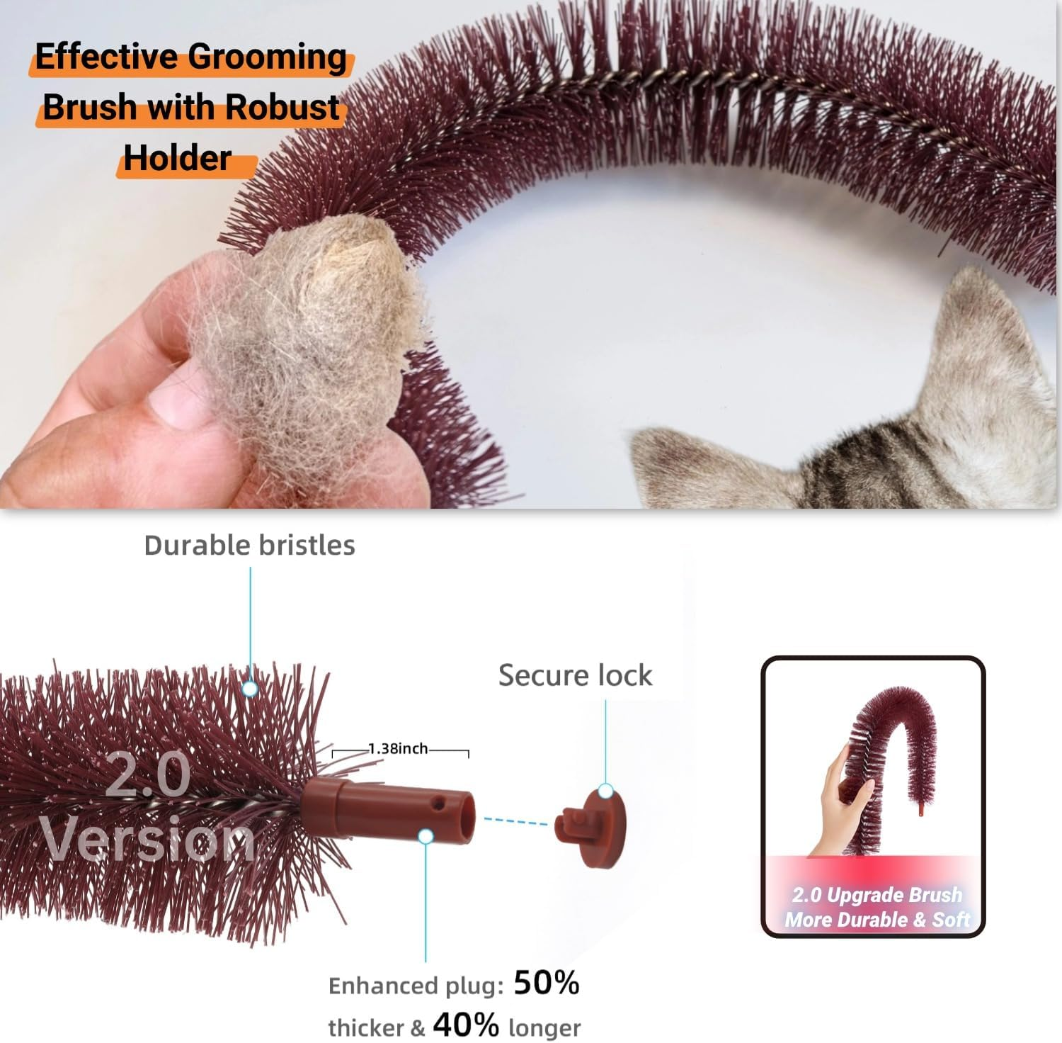 Happi N Pets Original Cat Self Groomer, Arch Grooming Brush Wtih Heavy Wooden Scratching Pad, Rubbing Post & Toy, Cat Face Scratchers Body Massager, Cat Scratchers for Indoor Cats, Brown image number 6