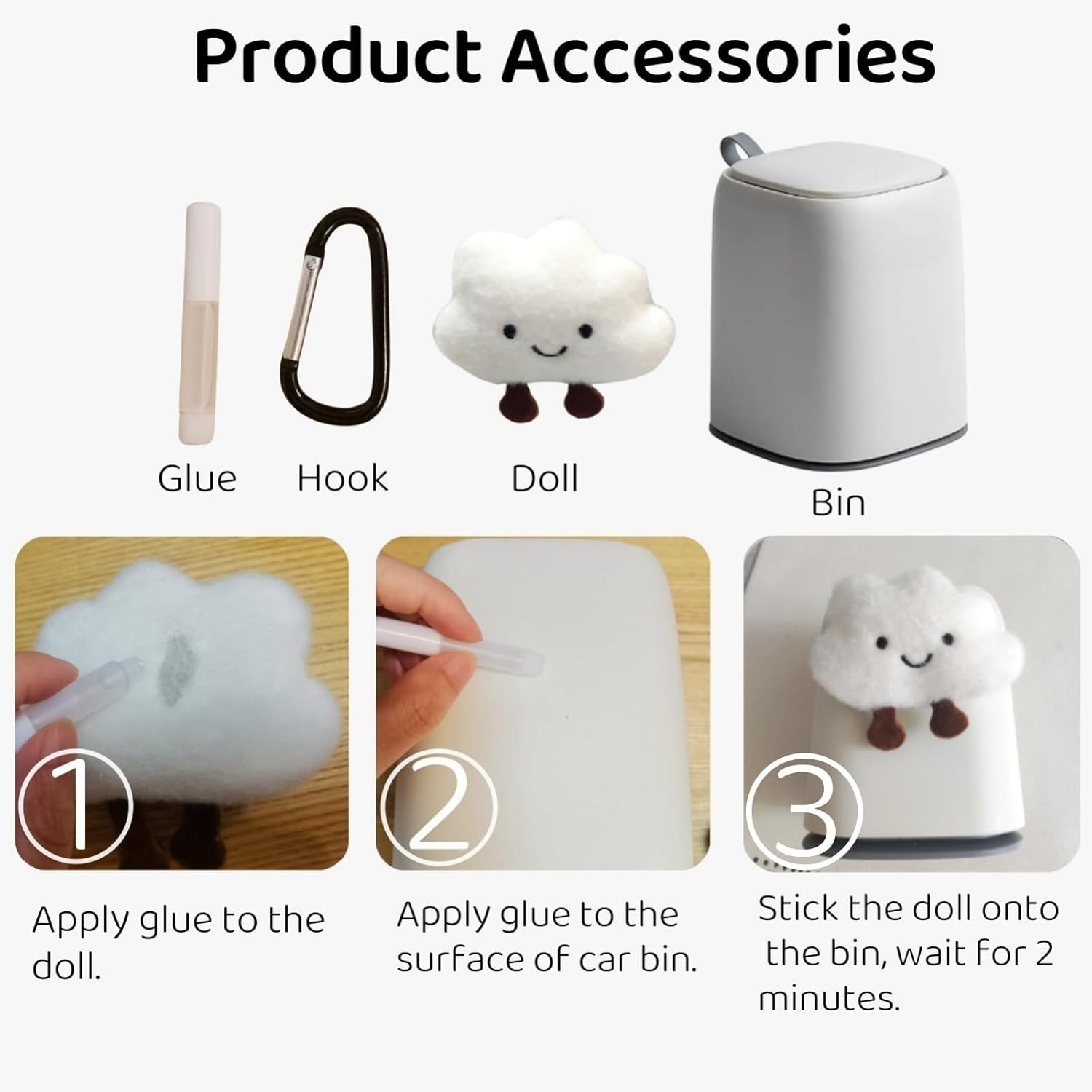 Zigihos Car Can Garbage Bin Cute Cartoon Style Hanging Car Flip Lid Trash Can Detachable Leak-Proof ABS Material Spaceman Duck Smile Cloud (Smiling Cloud) image number 4