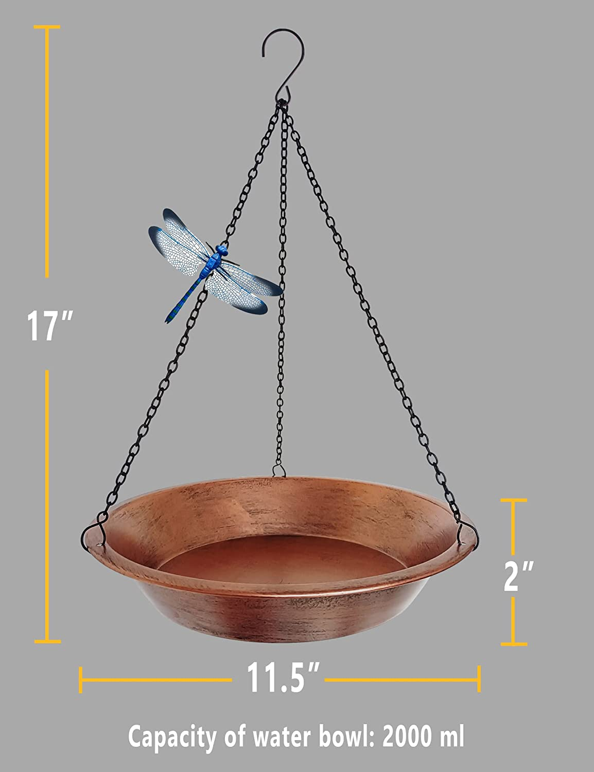 Hanging Bird Bath for Outdoor, Antique Copper Metal Bird Feeder Birdbath Bowl with 17&rdquo; Rust-Proof Black Chains for Garden Backyard Decor image number 6