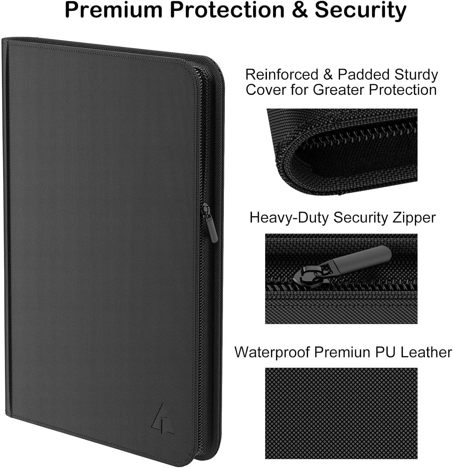 Rayvol Premium 1000+ Pockets Card Binder, 16-Pocket Ringless Trading Card Album Folder - Side Loading Ultrasonic-161024 Tech Zip Binder for TCG -Black image number 4