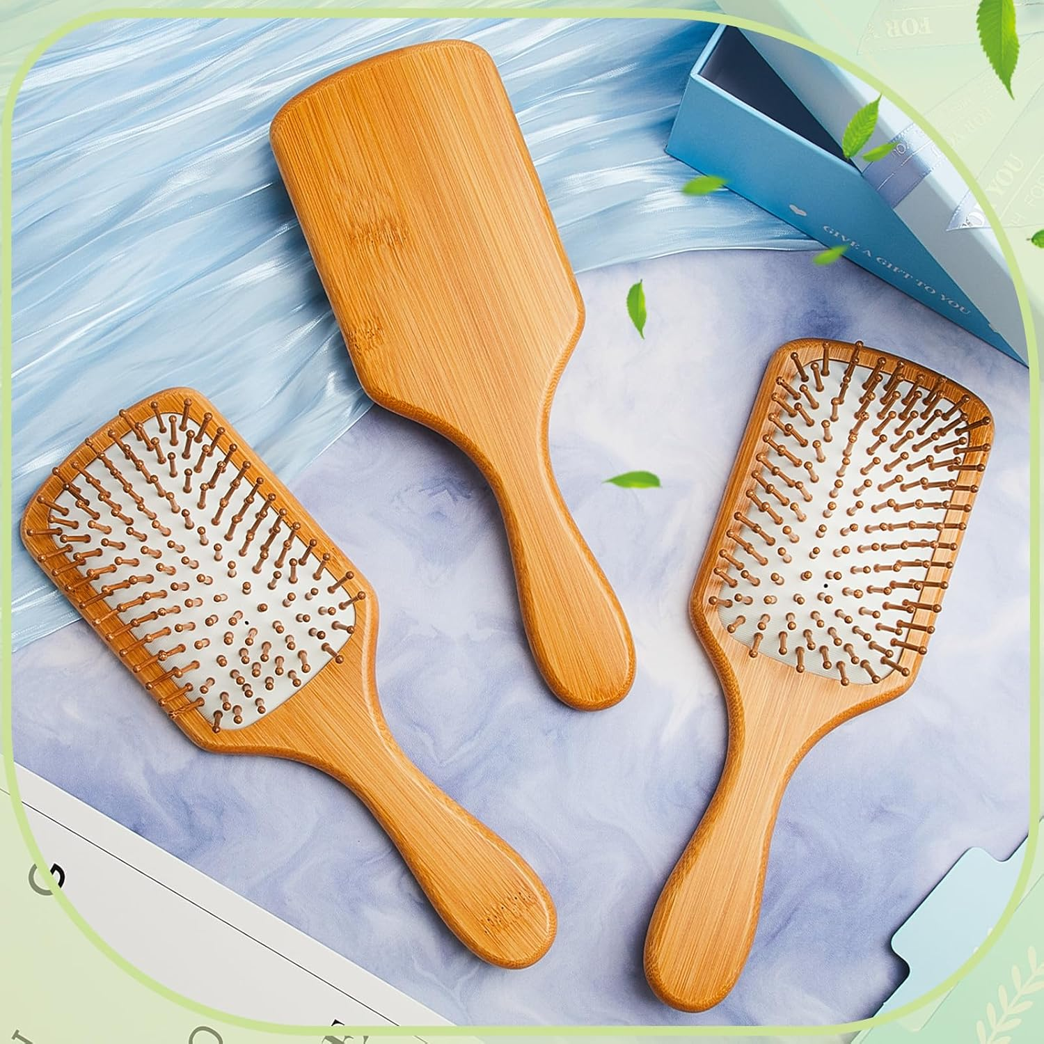 Weysat 48 Pack Bamboo Hair Brushes Bulk Wooden Paddle Detangling Hairbrush with Air Cushion, anti Static Scalp Massage Brush for Women Men, DIY Gift, Salon, Travel, All Hair Types (White) - Natural image number 2