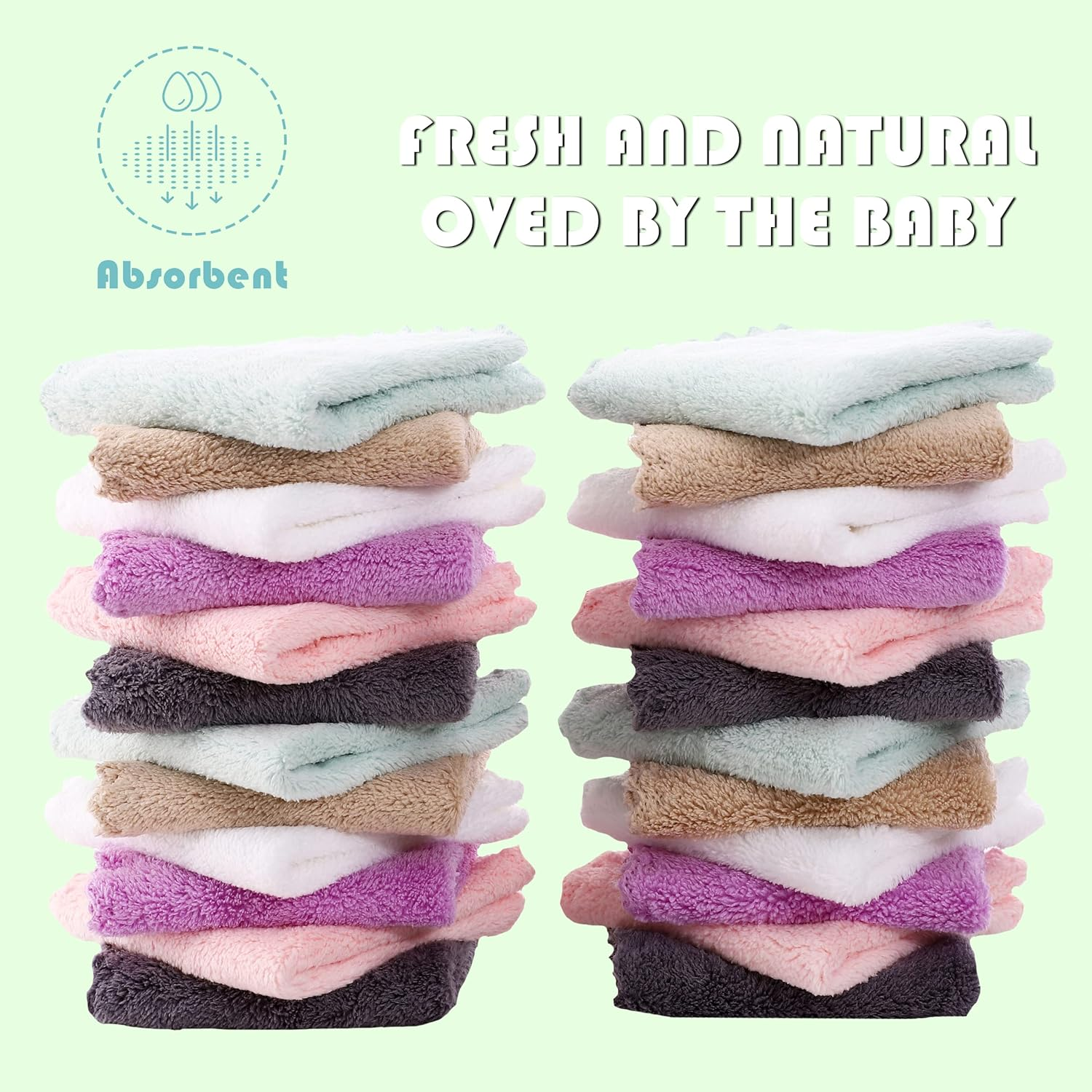 MOON PARK Baby Washcloths, 24 Pack - 8X8 Inches, Small Burp Cloths and Baby Wipes - Microfiber Coral Fleece Ultra Absorbent and Soft for Newborn, Infant and Toddlers - Multicolored - Multicolored image number 2