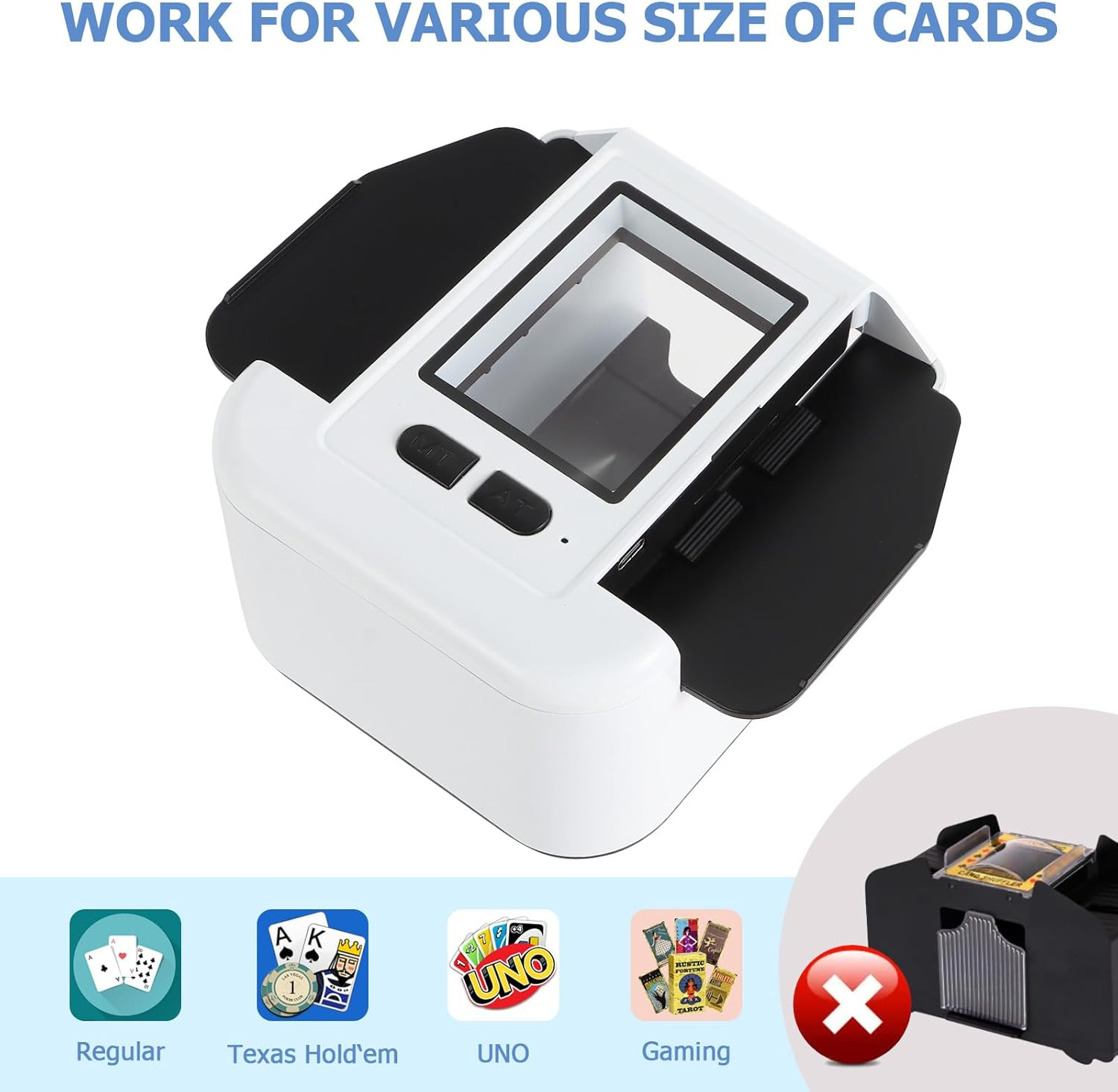 Milliefun Rechargeable Automatic Card Shuffler Machine 1-2 Decks, 2000Mah with USB Type-C, Quiet & Easy Use, Poker Shuffler for UNO, Blackjack, Texas Hold&rsquo;Em, Home Games image number 1