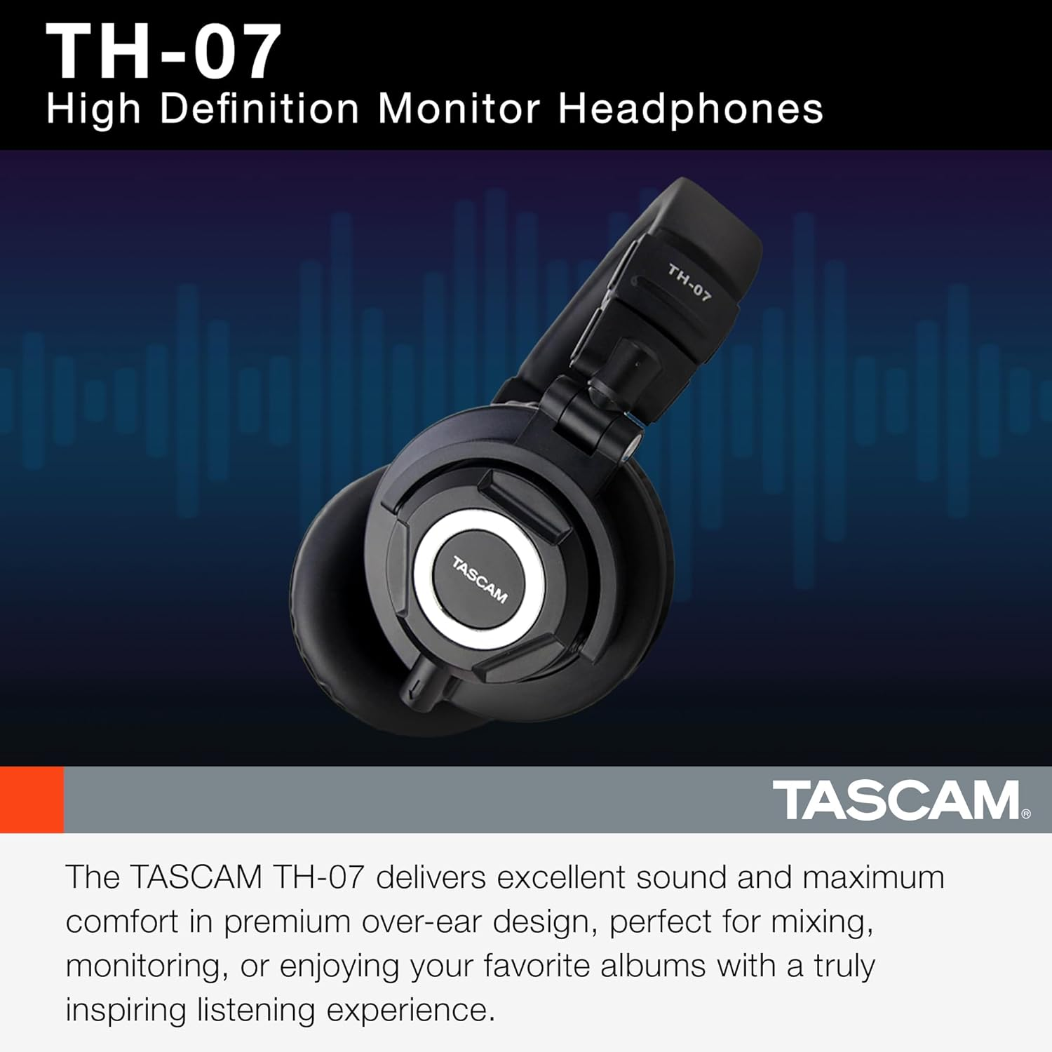 Tascam TH-07 High Definition Studio Monitor Headphones, Black image number 3