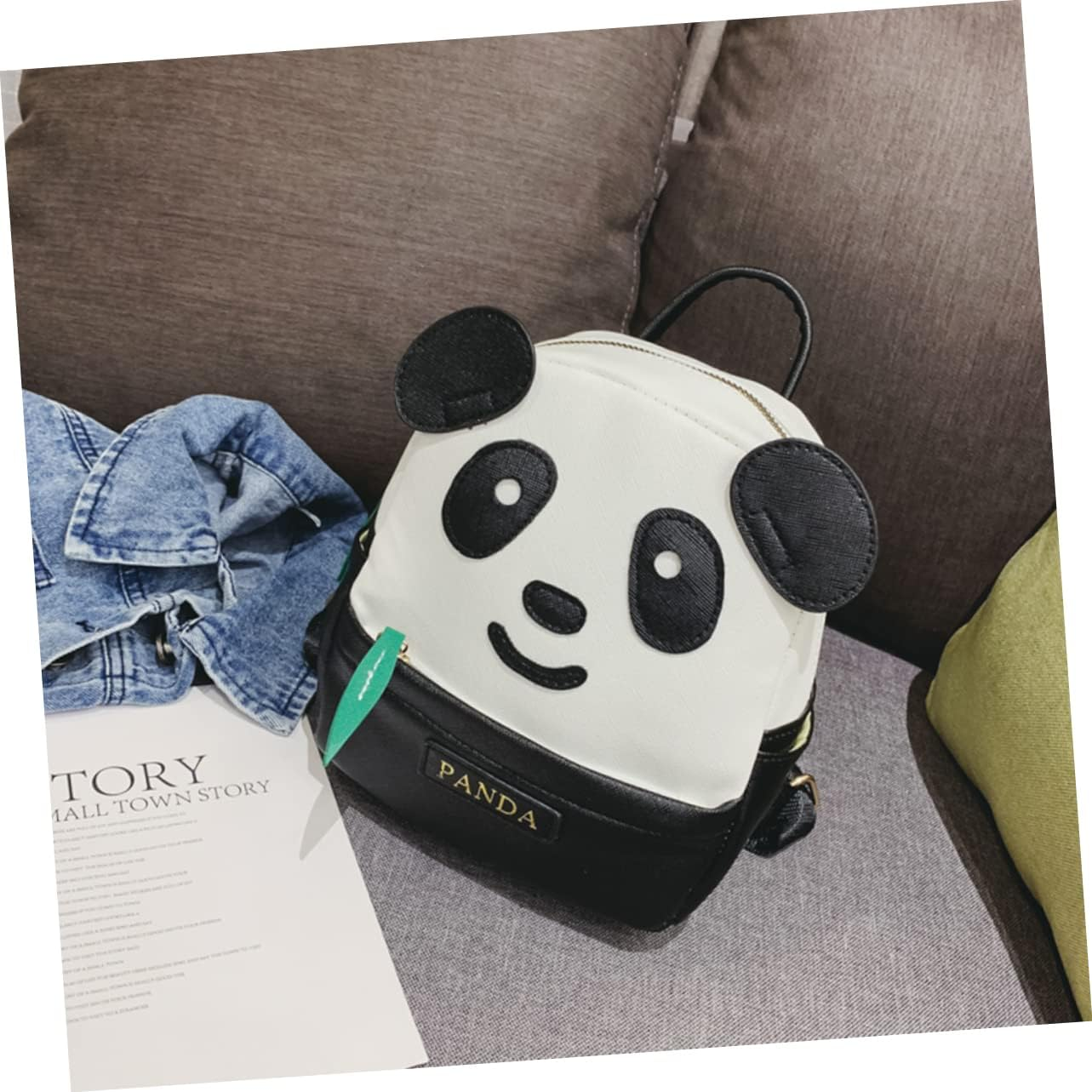 TENDYCOCO Panda Backpack for Boys and Girls Cartoon School Bag Small Black Pu Travel Rucksack for Boys and Girls Adjustable Straps image number 1
