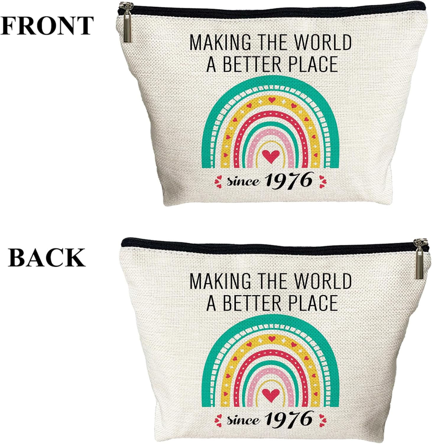 PEJAFAN 50Th Birthday Gifts for Her Cosmetic Bags, Making the World a Better Place since 1976 Makeup Bag, Funny 1976 50 Old Year Gift Ideas for Women, Wife, Sister, Mom, Aunt, Rainbow 1976, Classic image number 4