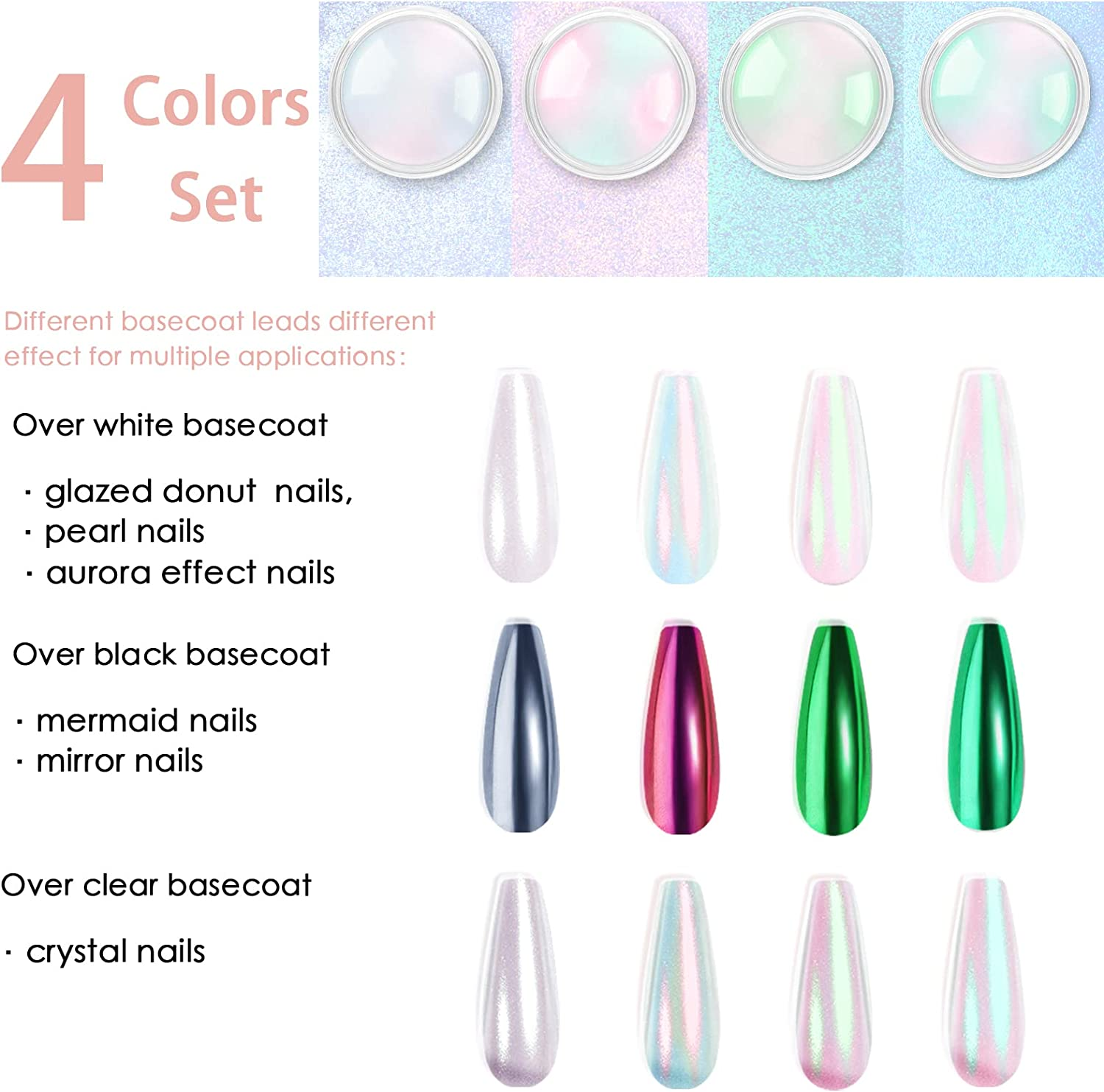 Allstarry Chrome Nail Powder Metallic Mirror Effect Pigment Iridescent Aurora, Mermaid Pearl Glitter Dust Kit for Gel Polish Nail Art Decoration, Resin Craft- Violet Green Emerald image number 6