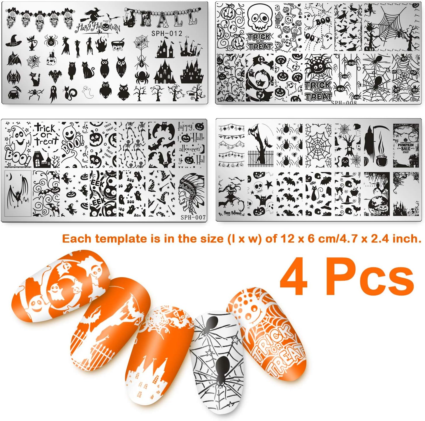 Whaline 4 Pieces Christmas Nail Art Plates and Halloween Nail Art Plates Image Stamp Templates Stamping Kit DIY Print Manicure Salon Design Style 2 image number 3