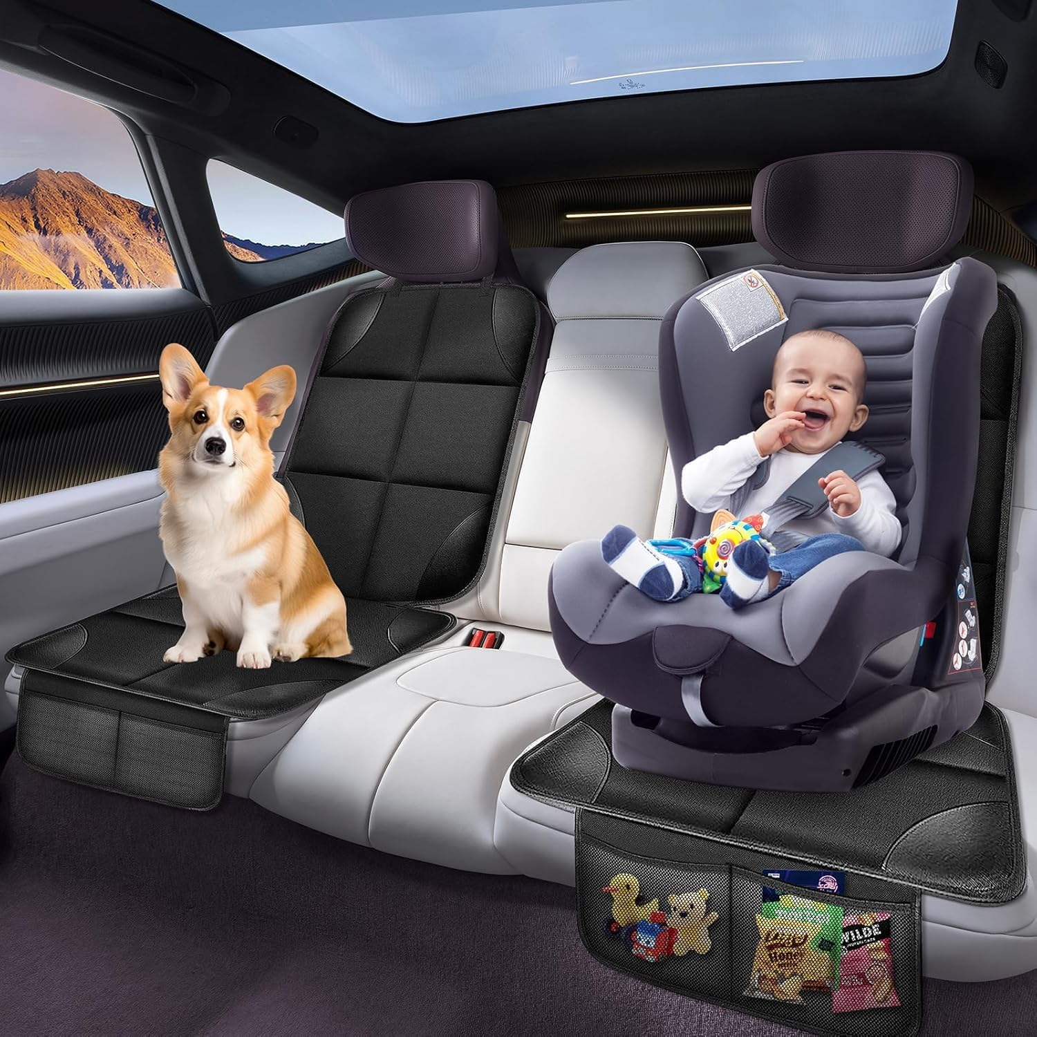 Car Seat Protector &ndash; 1 Pack Waterproof Seat Cover with Thick 600D Padding, Non-Slip Backing & Mesh Storage Pockets &ndash; Universal Fit for Baby, Toddler, Child & Pet Car Seats image number 2